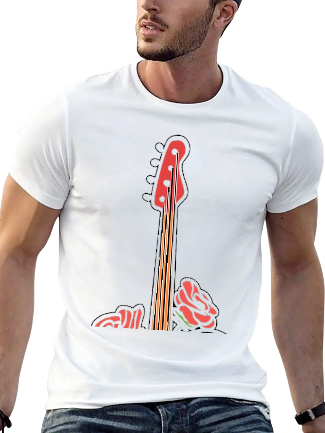 Guitar & Roses Graphic T-Shirt - Black