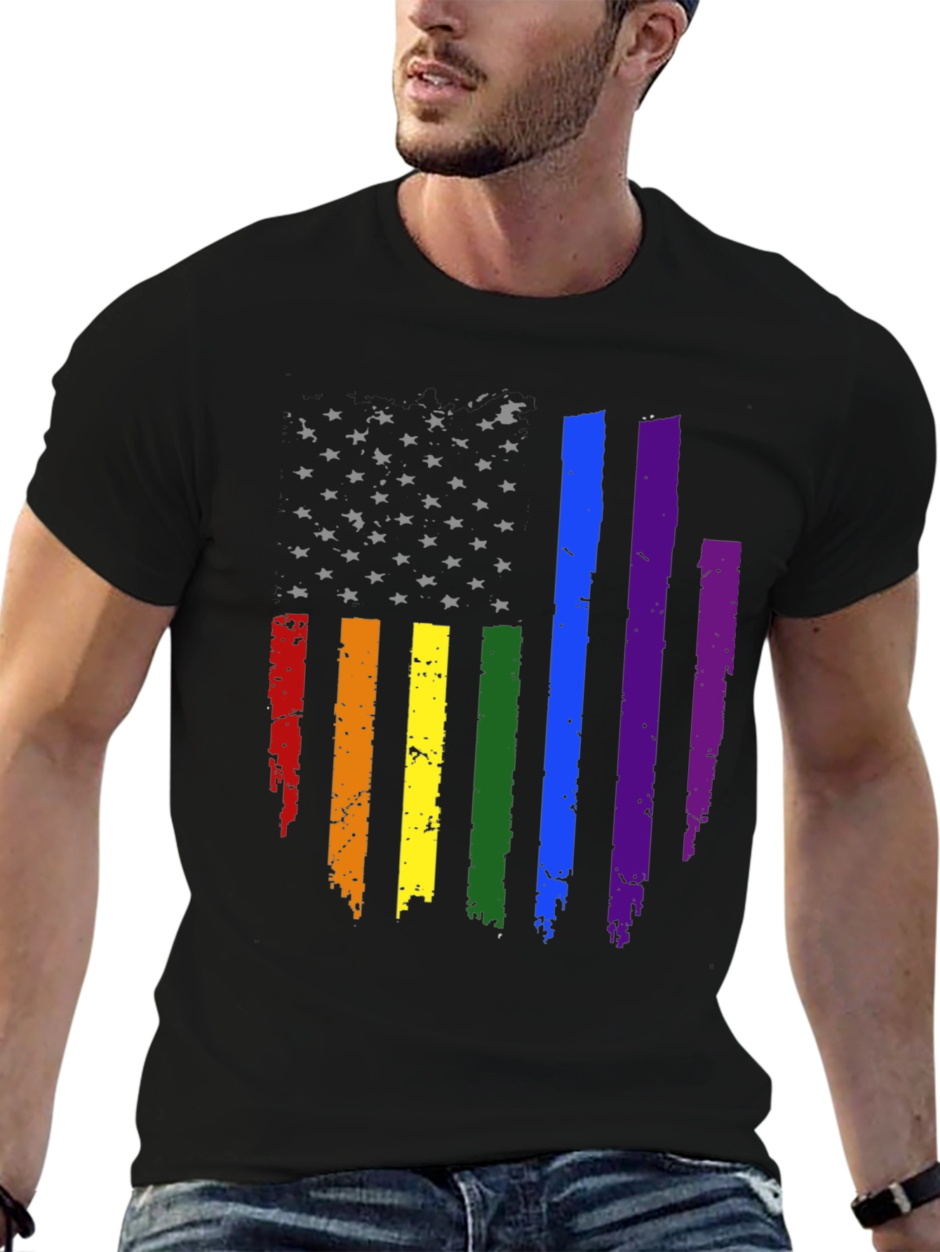 Pride USA Flag T-Shirt - Black