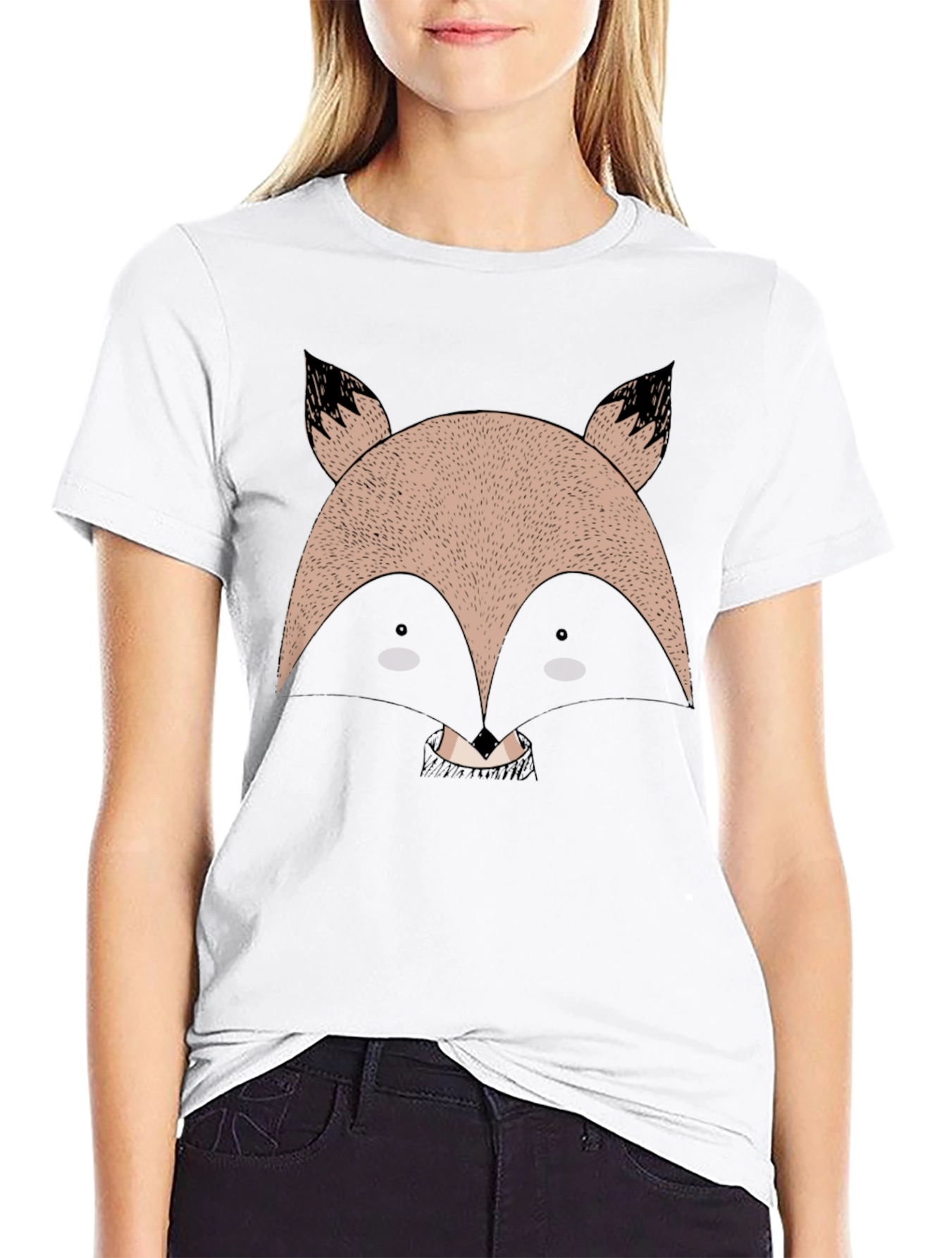 Cute Fox Graphic Black T-Shirt