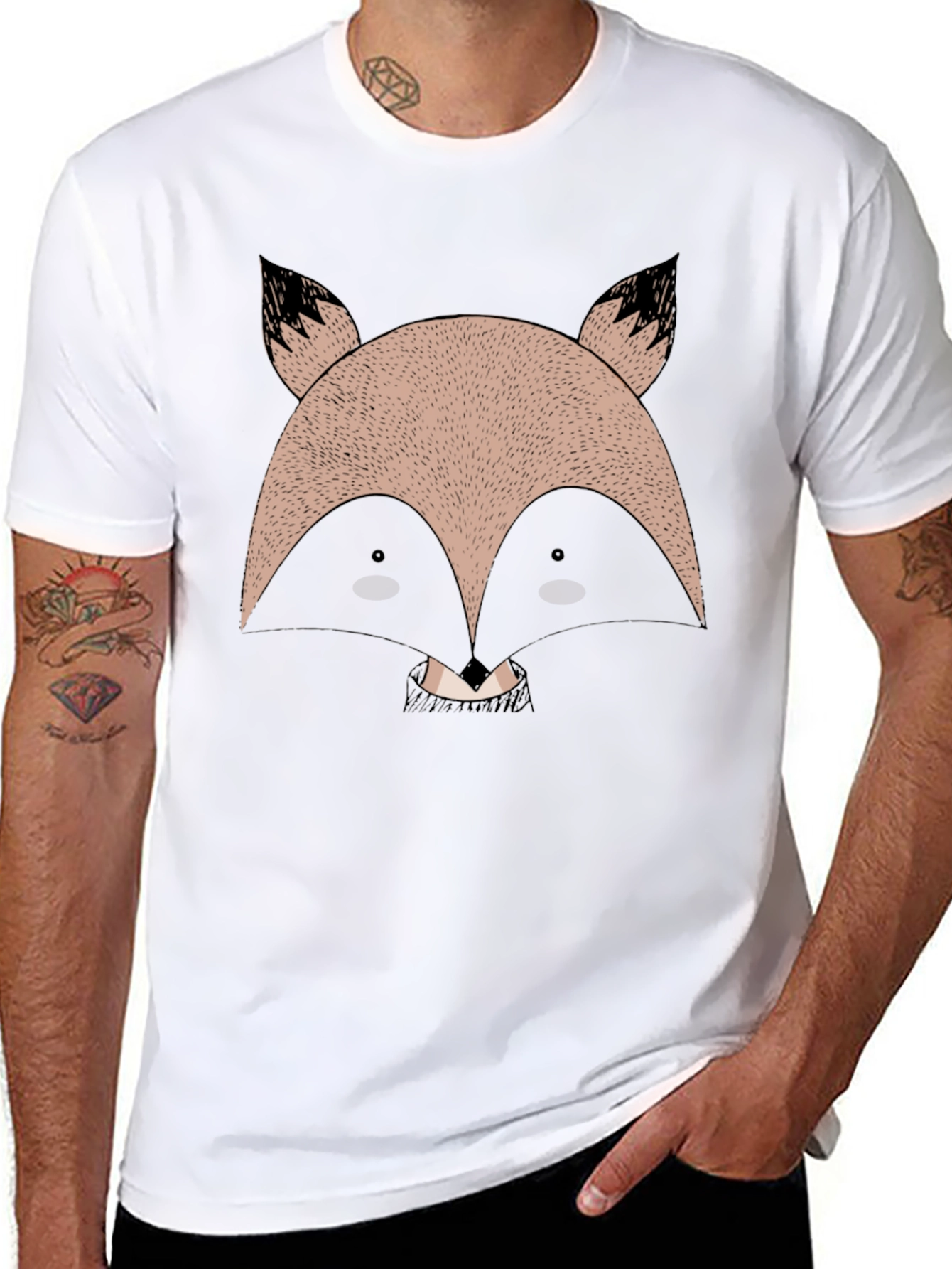 Cute Fox Graphic Black T-Shirt