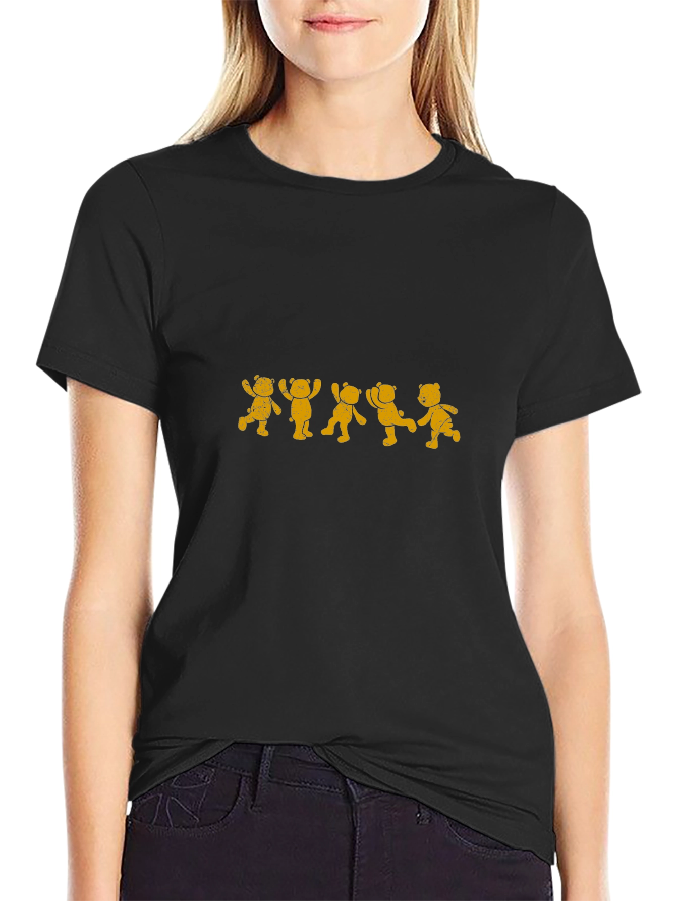 Dancing Bears Graphic Tee - Black Cotton T-Shirt