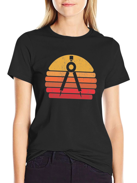 Retro Architect Compass Sunset Graphic T-Shirt