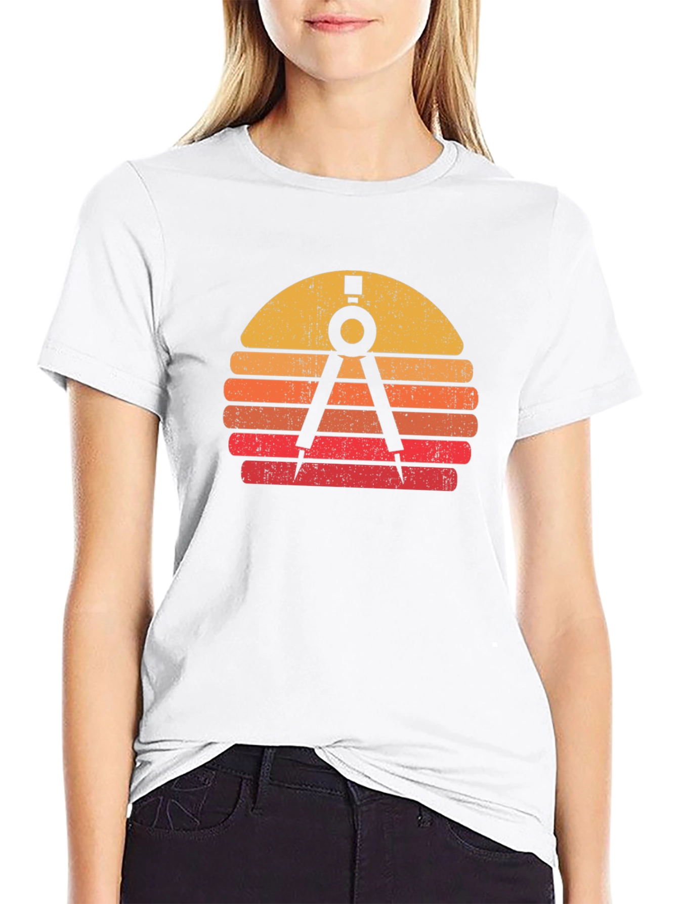 Retro Architect Compass Sunset Graphic T-Shirt