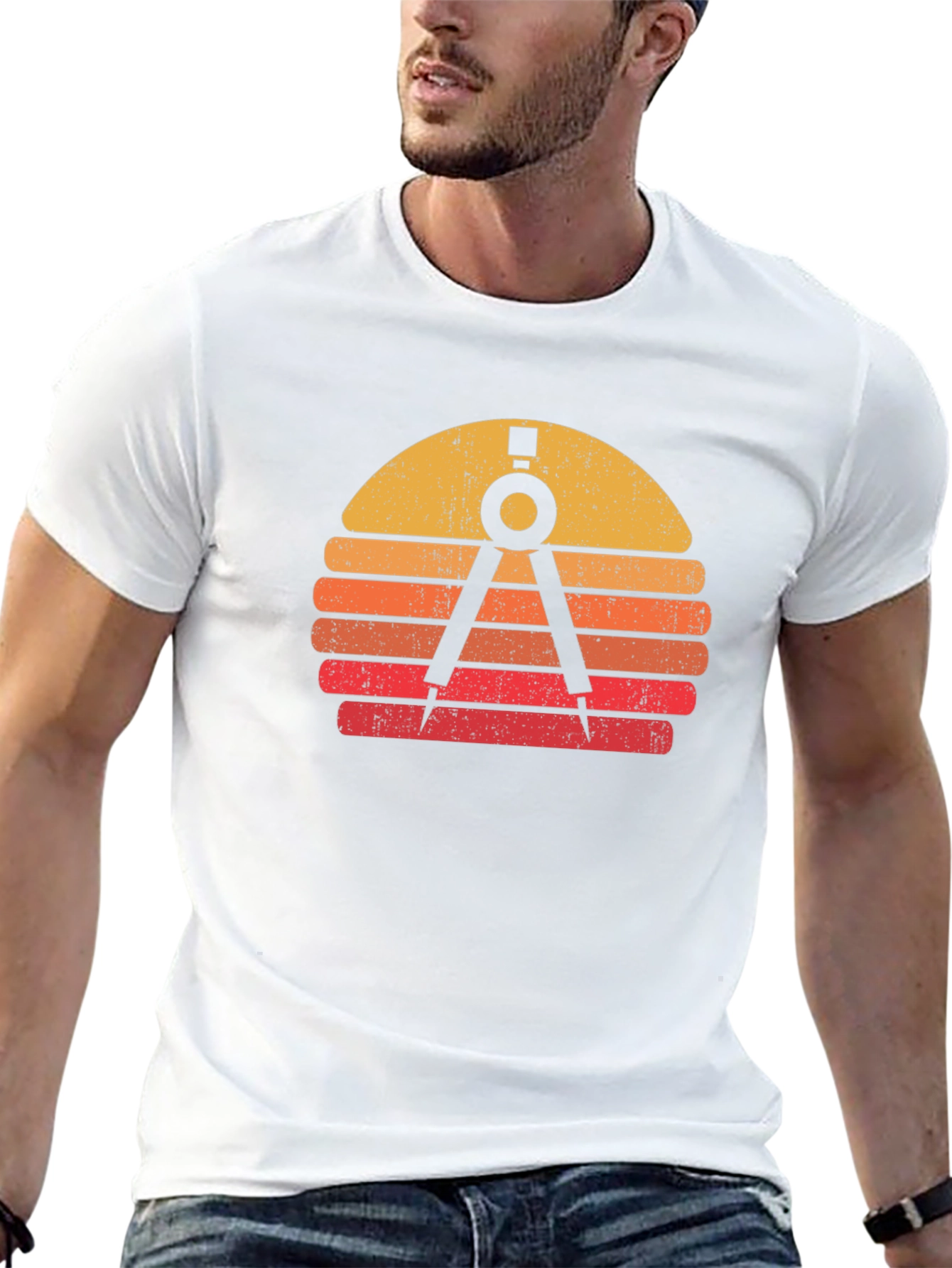 Retro Architect Compass Sunset Graphic T-Shirt