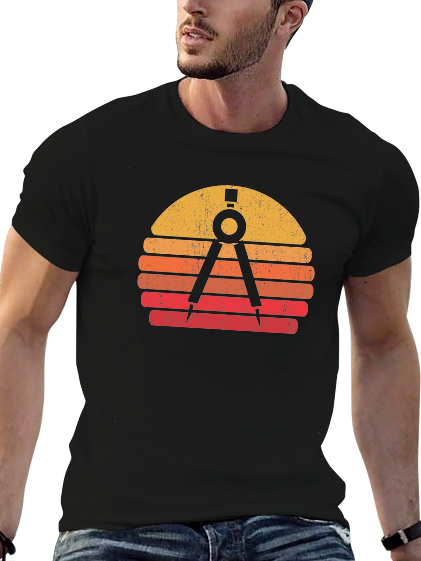 Retro Architect Compass Sunset Graphic T-Shirt