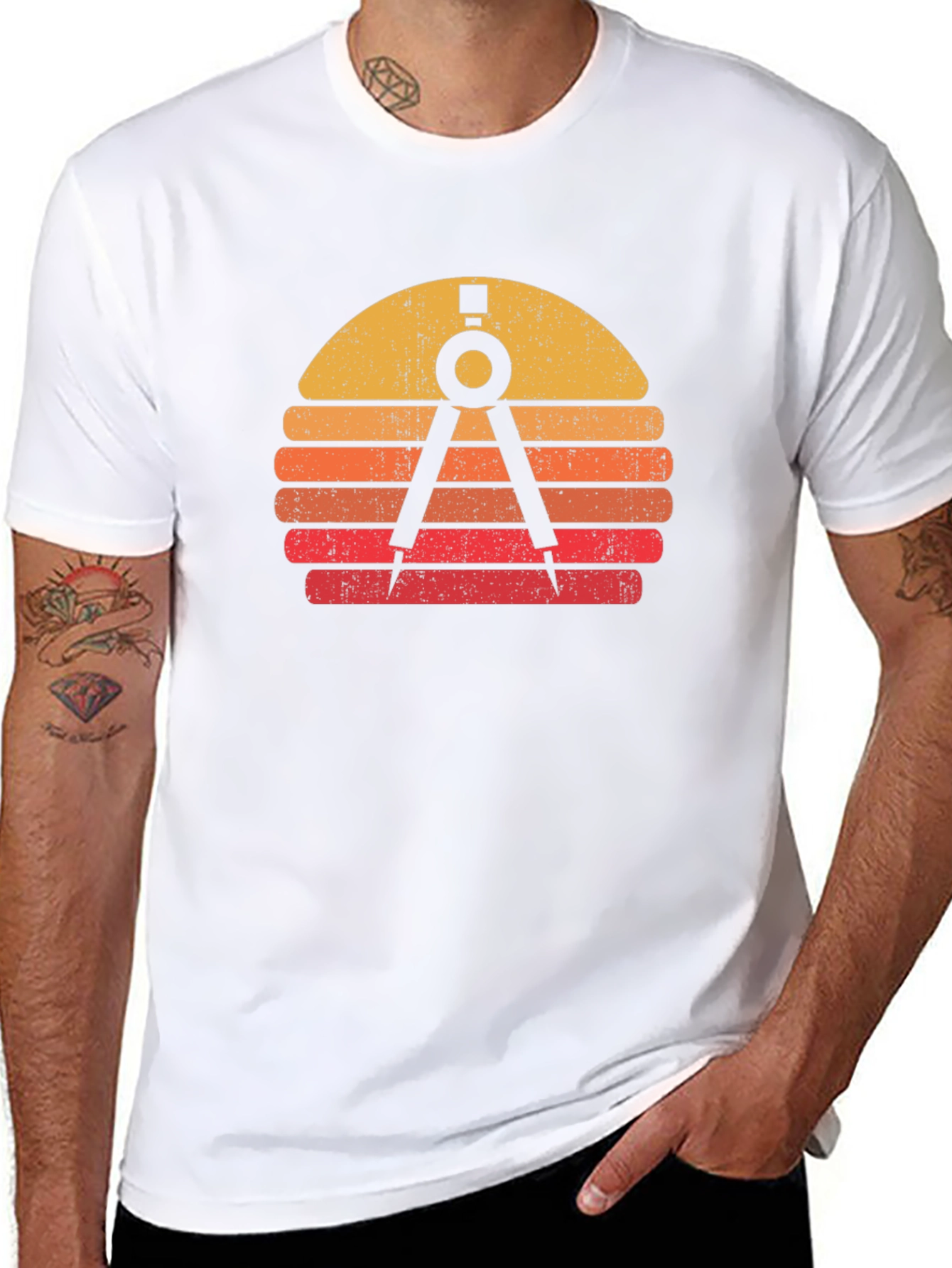 Retro Architect Compass Sunset Graphic T-Shirt