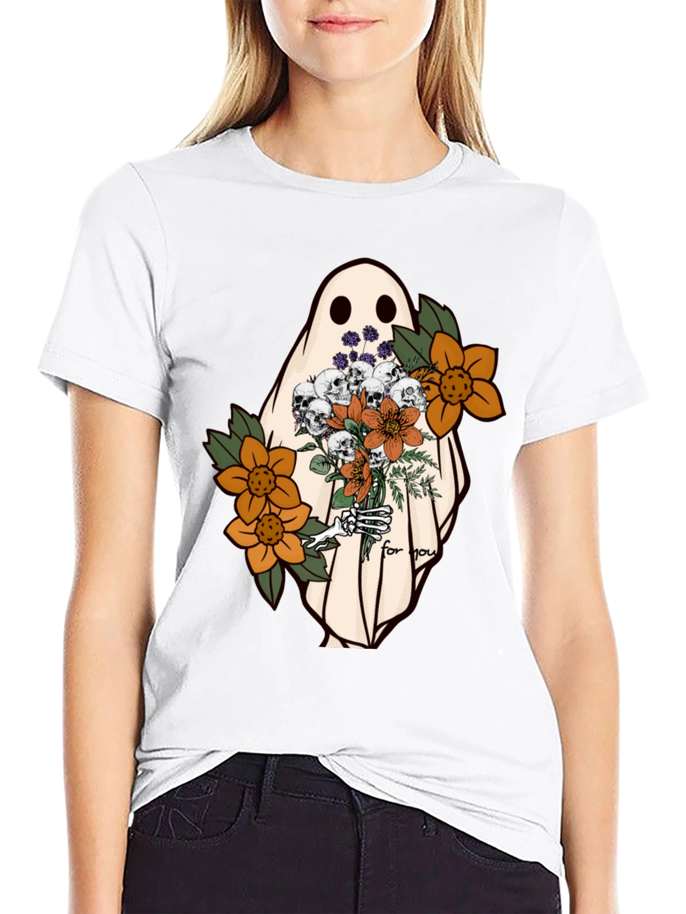 Ghost with Flowers Graphic Tee - Unisex Soft Cotton