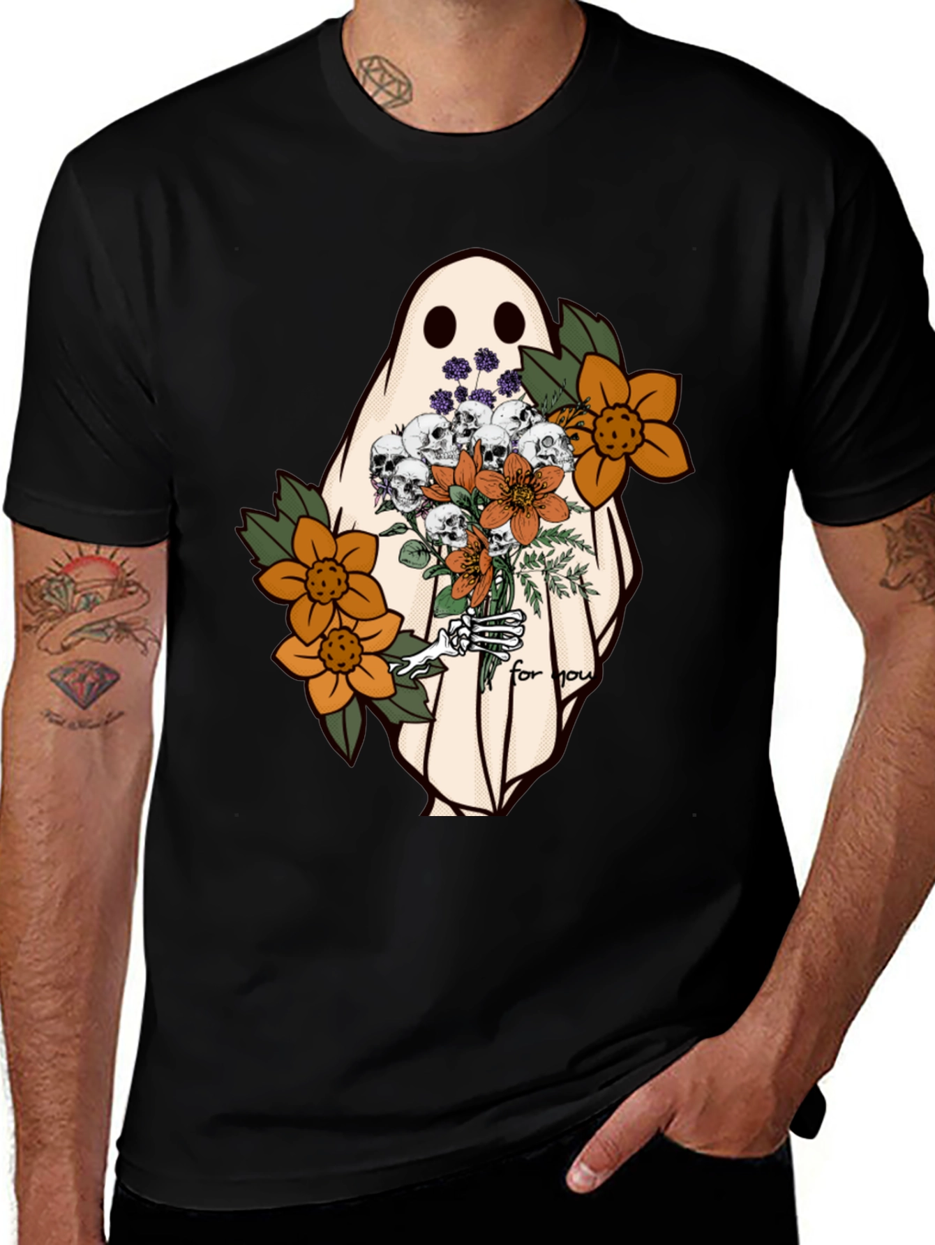 Ghost with Flowers Graphic Tee - Unisex Soft Cotton