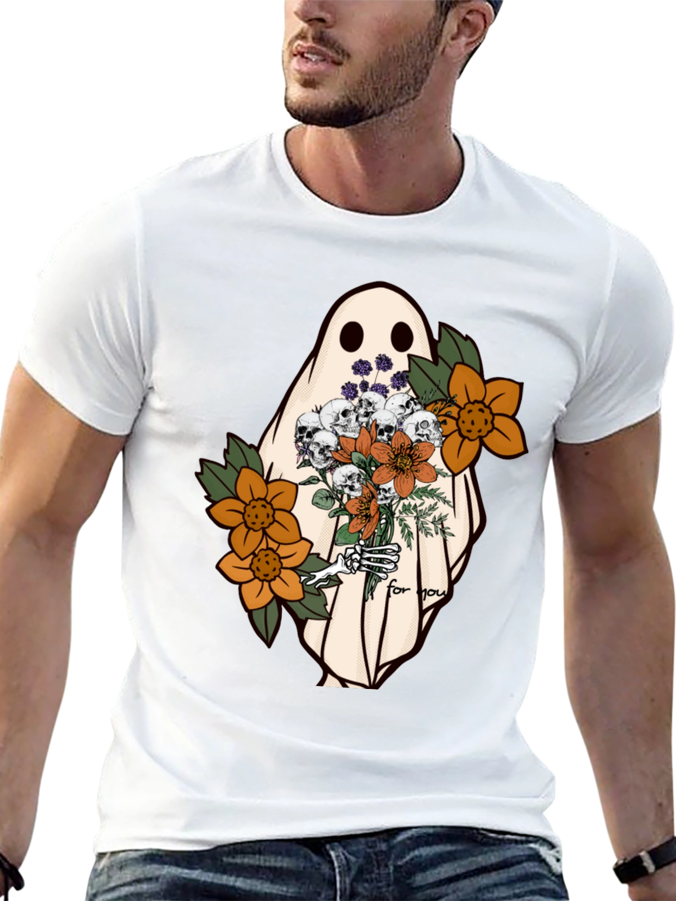 Ghost with Flowers Graphic Tee - Unisex Soft Cotton