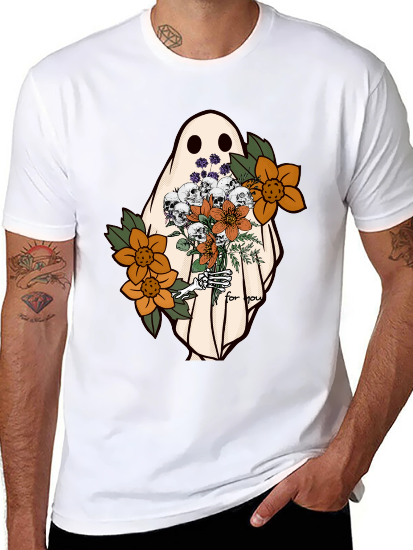 Ghost with Flowers Graphic Tee - Unisex Soft Cotton