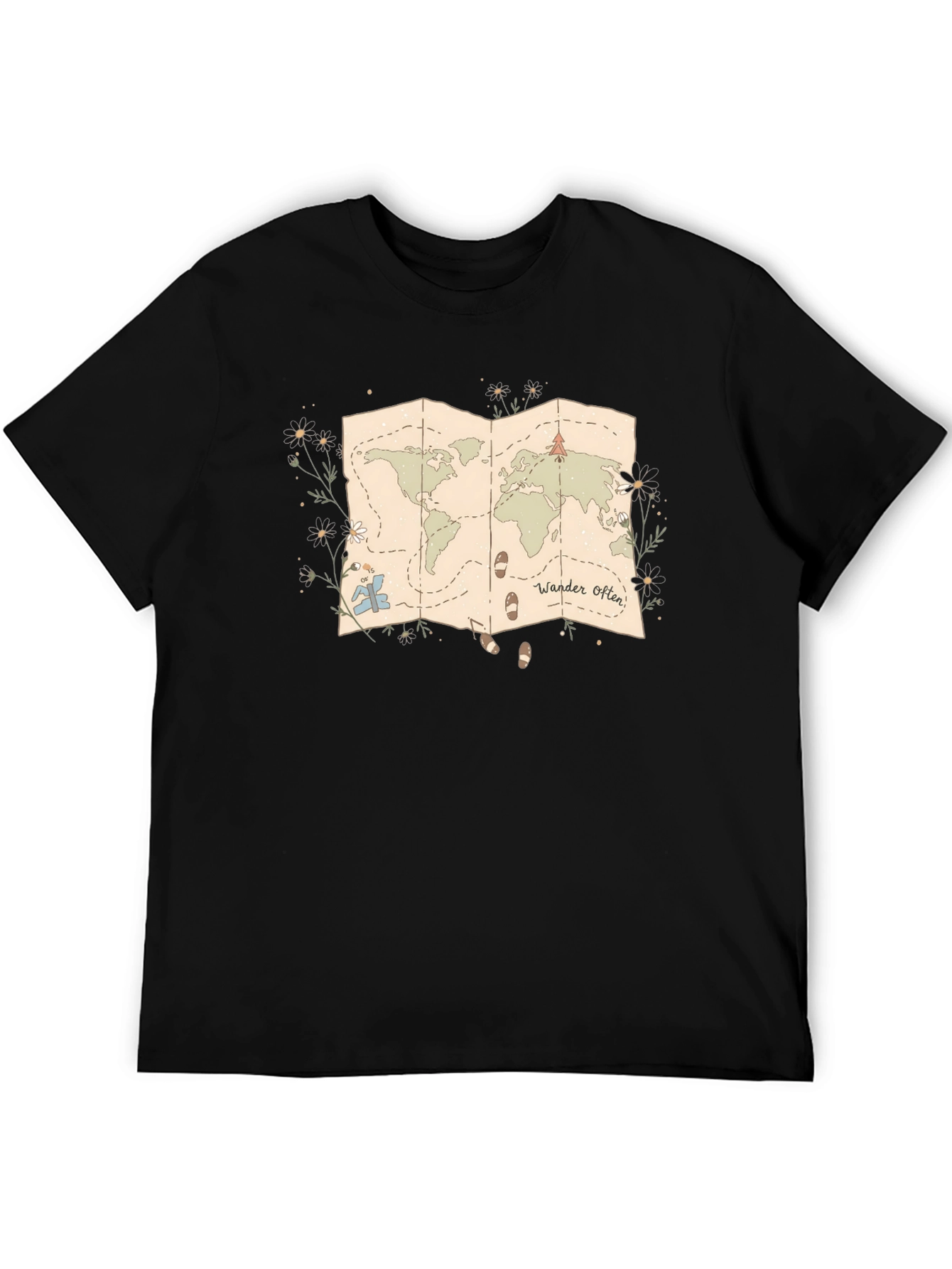Wander Often World Map Graphic Tee - Black