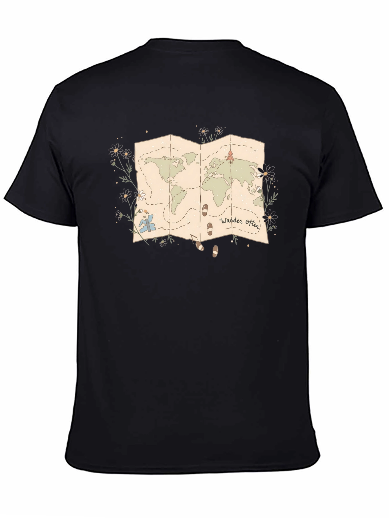 Wander Often World Map Graphic Tee - Black