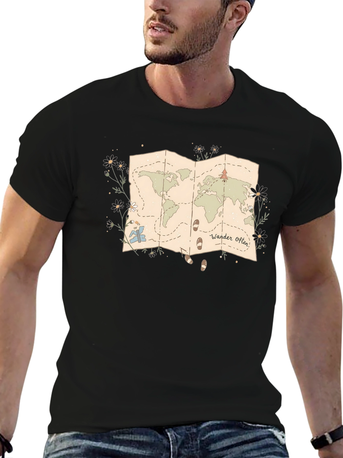 Wander Often World Map Graphic Tee - Black
