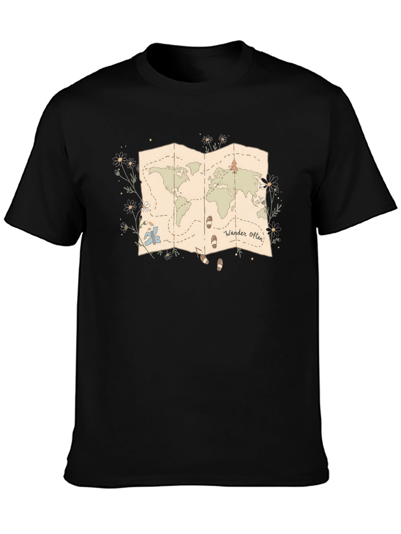 Wander Often World Map Graphic Tee - Black
