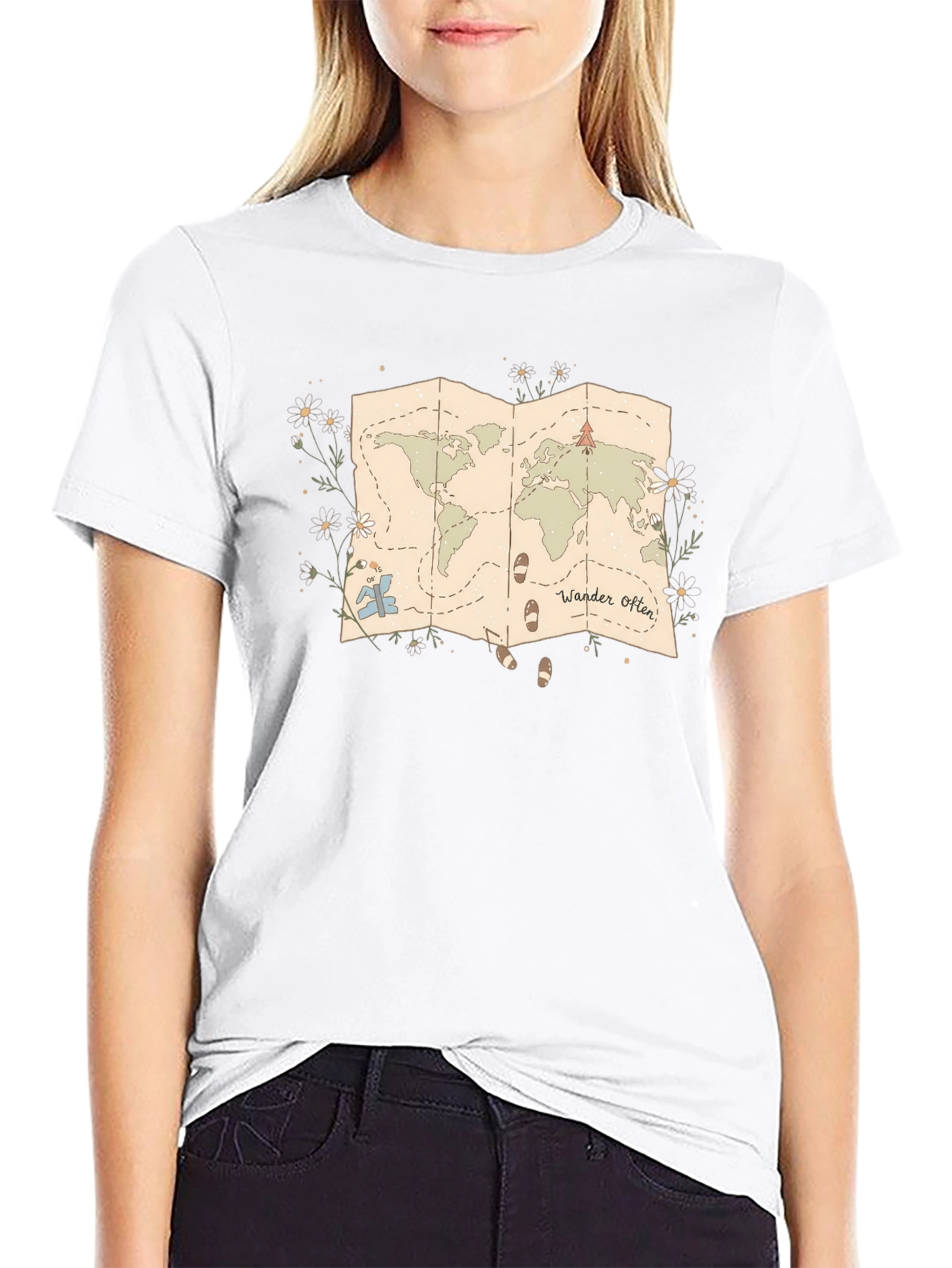 Wander Often World Map Graphic Tee - Black