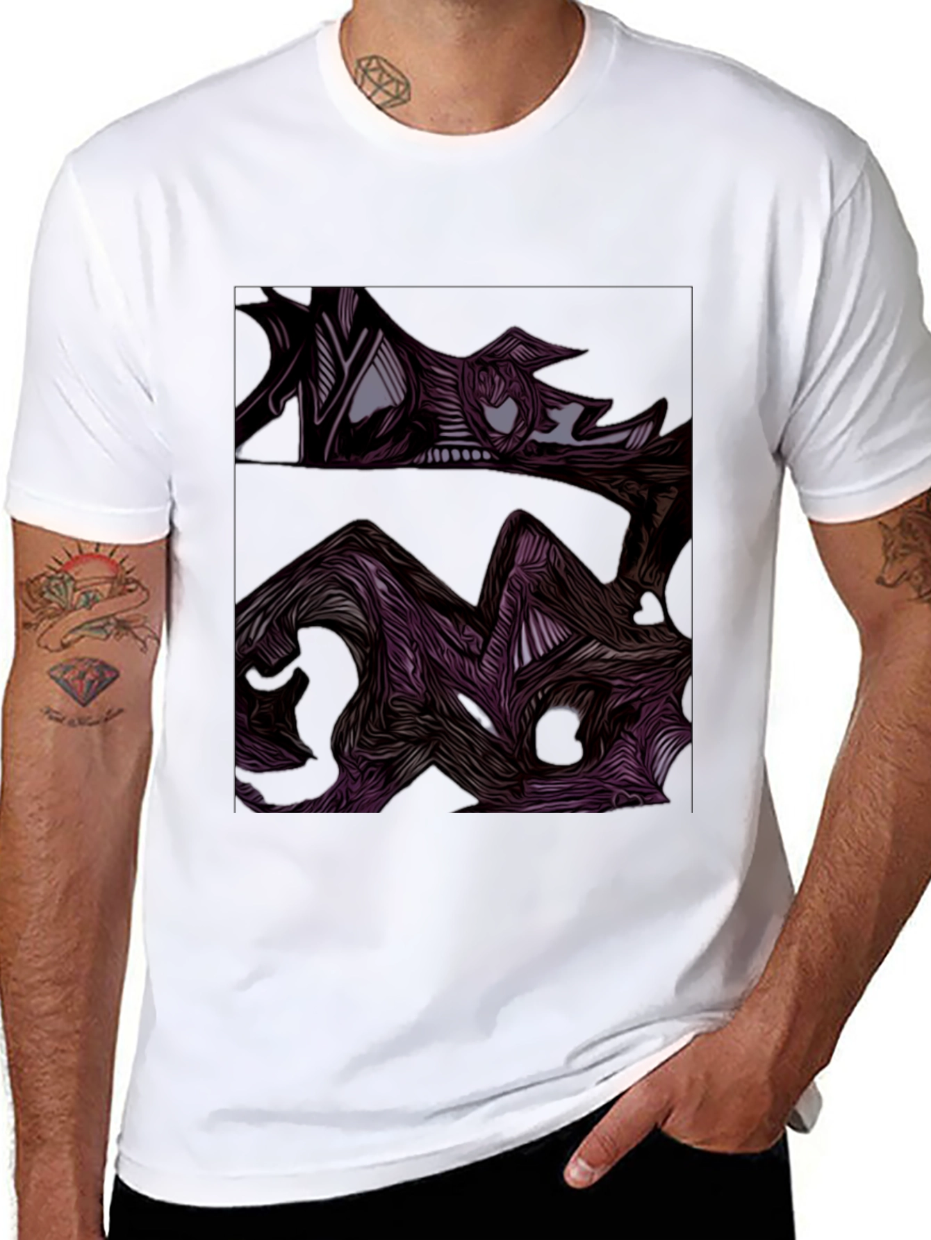 Abstract Art Graphic Print Mens Black Tee