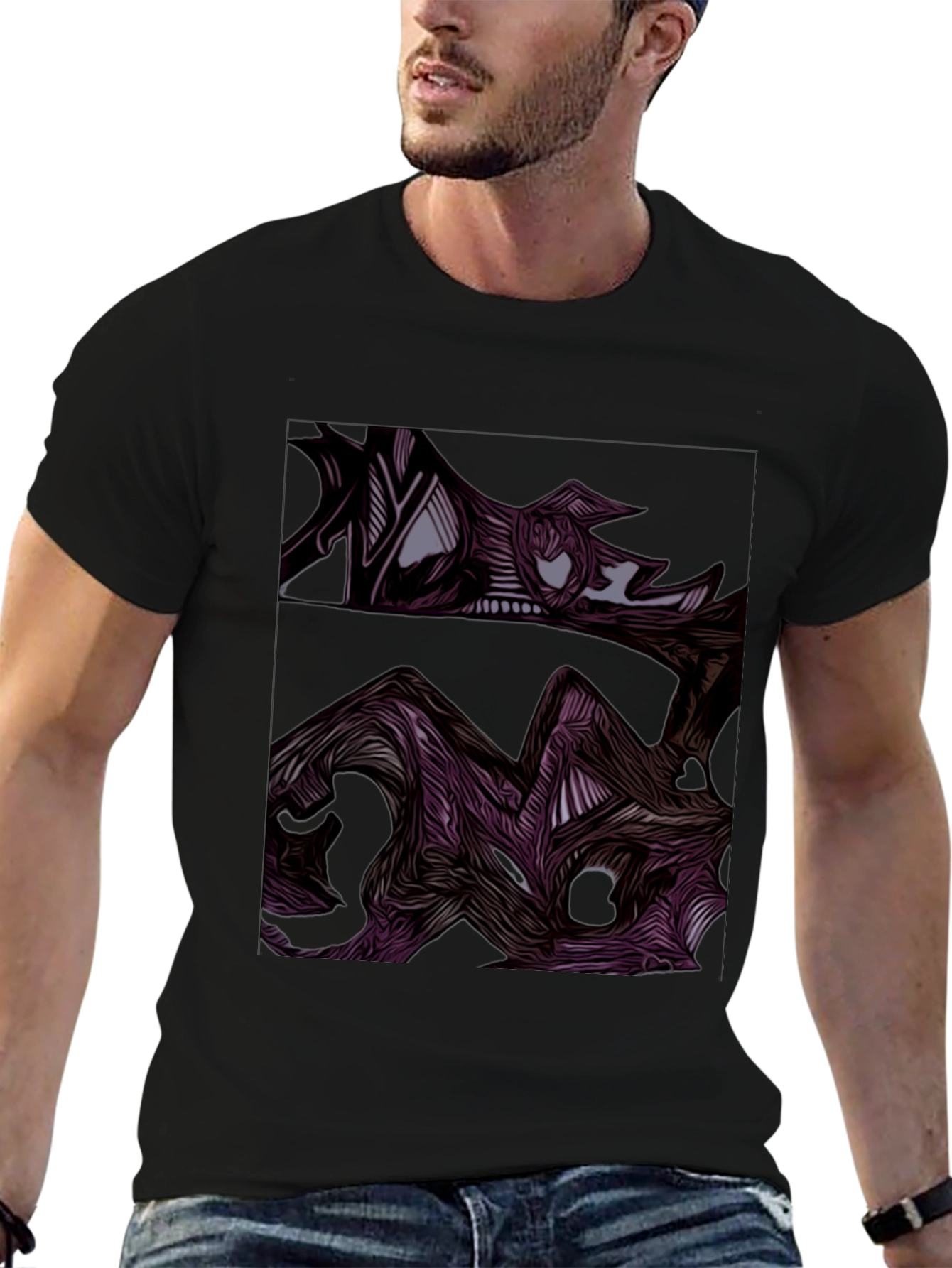 Abstract Art Graphic Print Mens Black Tee