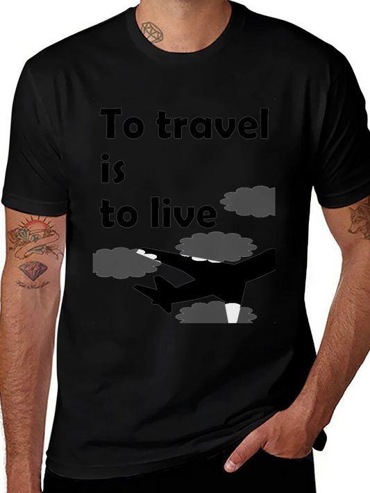 Travel is to Live Graphic Tee - Black Crew Neck Shirt