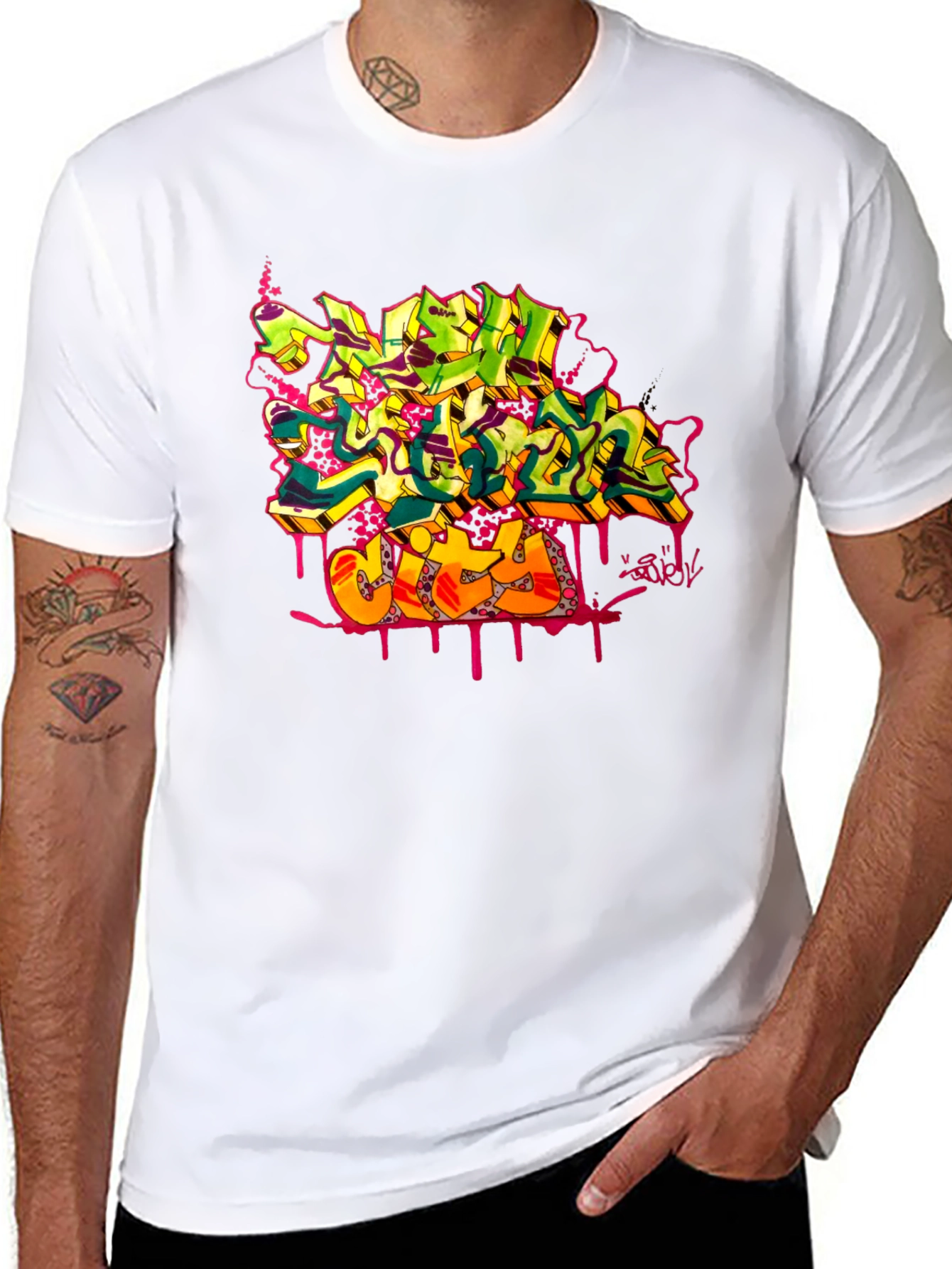 Graffiti City Graphic Print Black T-Shirt