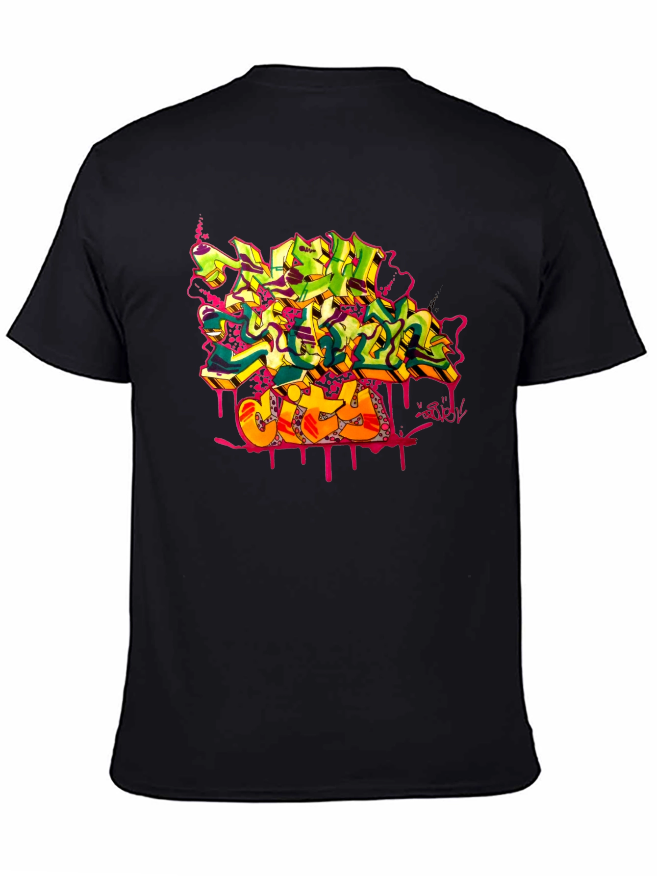 Graffiti City Graphic Print Black T-Shirt