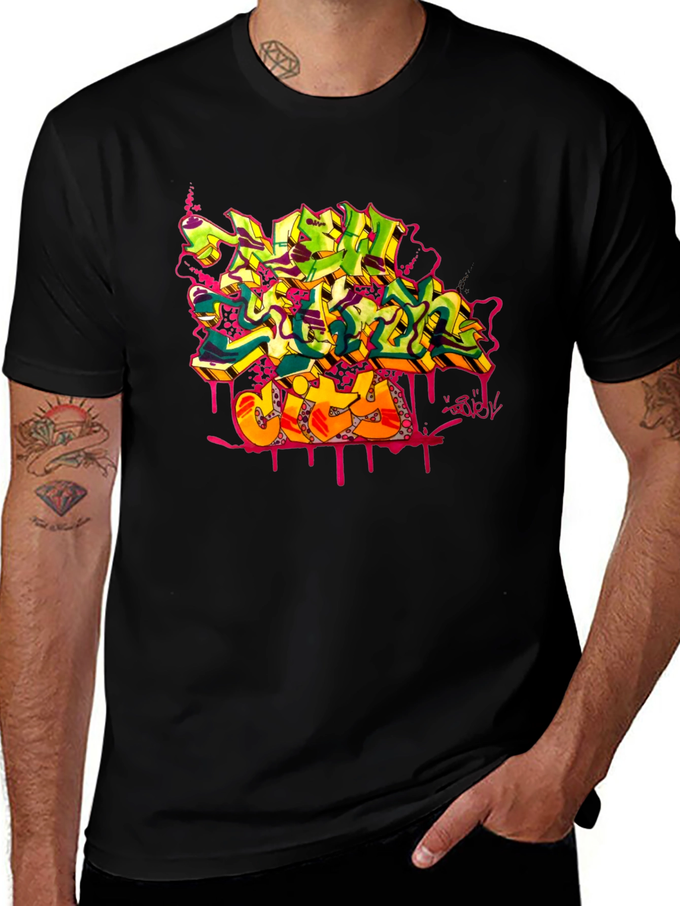 Graffiti City Graphic Print Black T-Shirt
