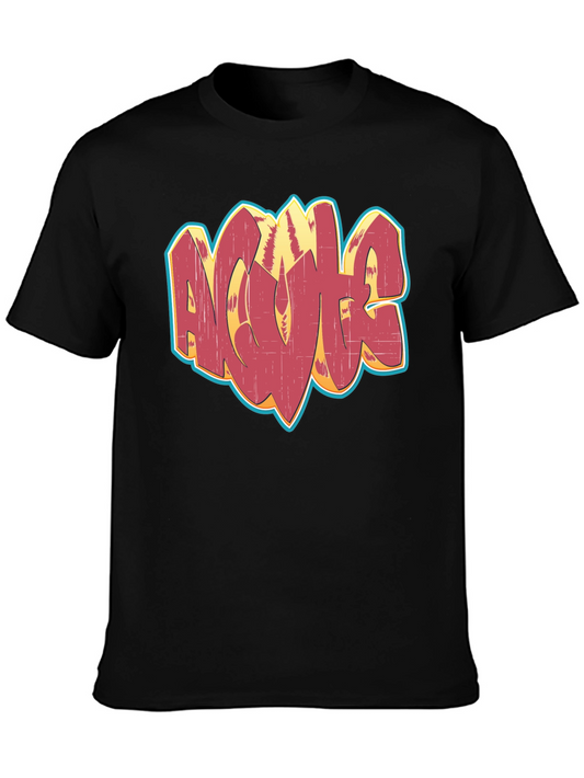 Retro Graffiti Graphic Tee - Black Cotton Blend Casual Shirt