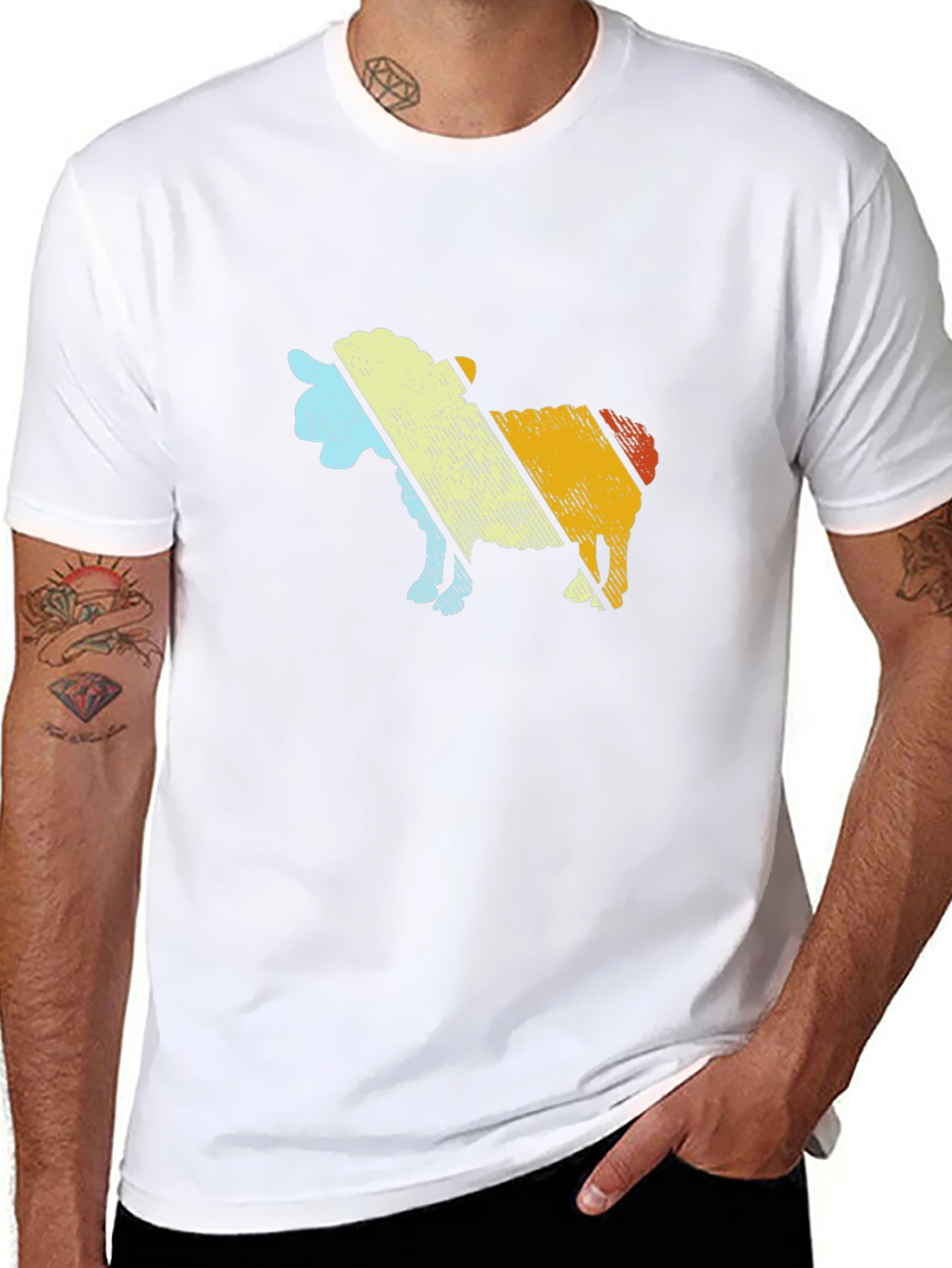 Retro Sheep Graphic Tee - Black Cotton Blend T-Shirt