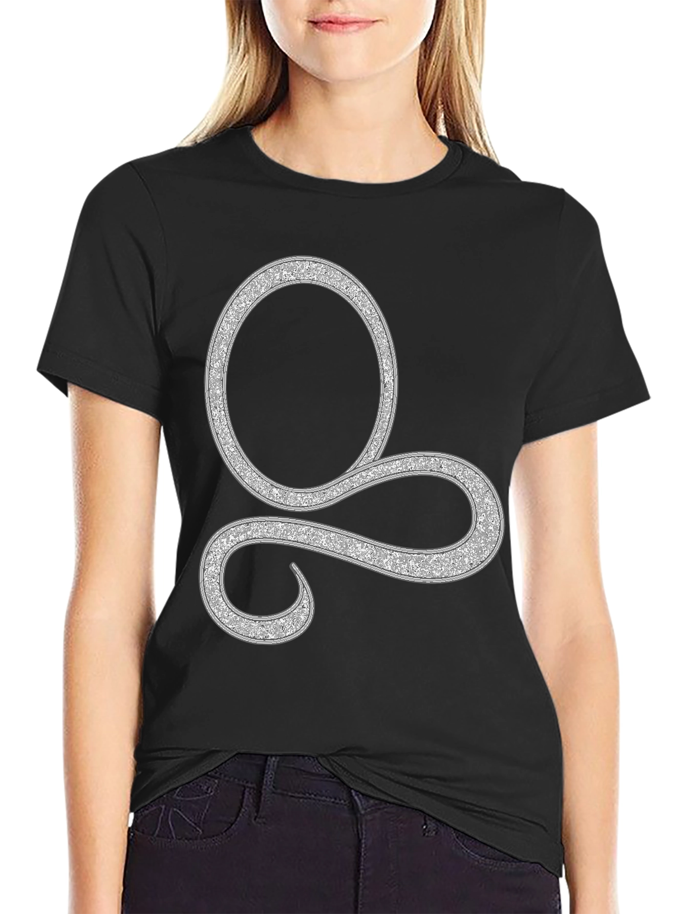 Black T-Shirt with Glittering Silver Symbol