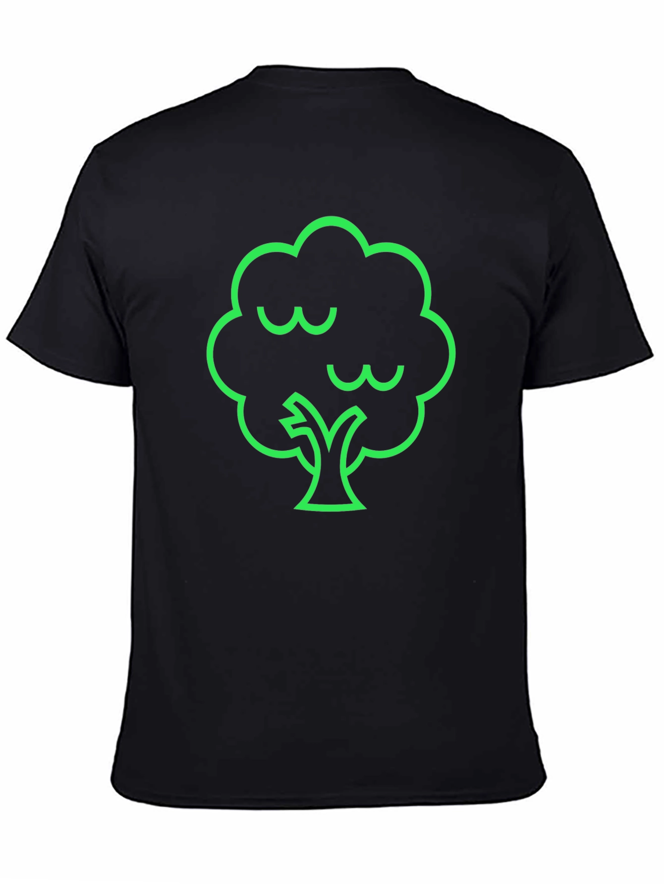 Modern Green Tree Graphic Black T-Shirt