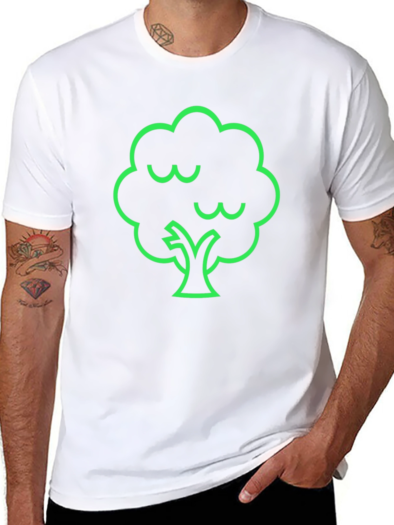 Modern Green Tree Graphic Black T-Shirt
