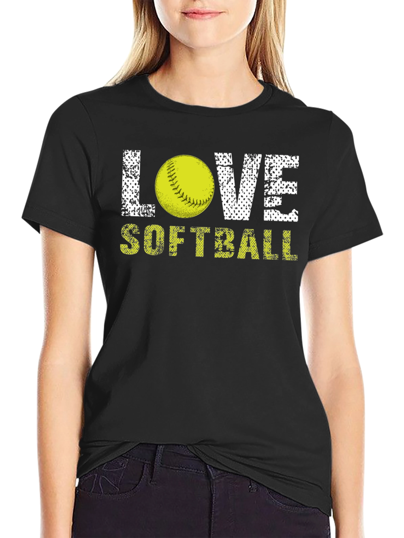 Love Softball Graphic T-Shirt - Black