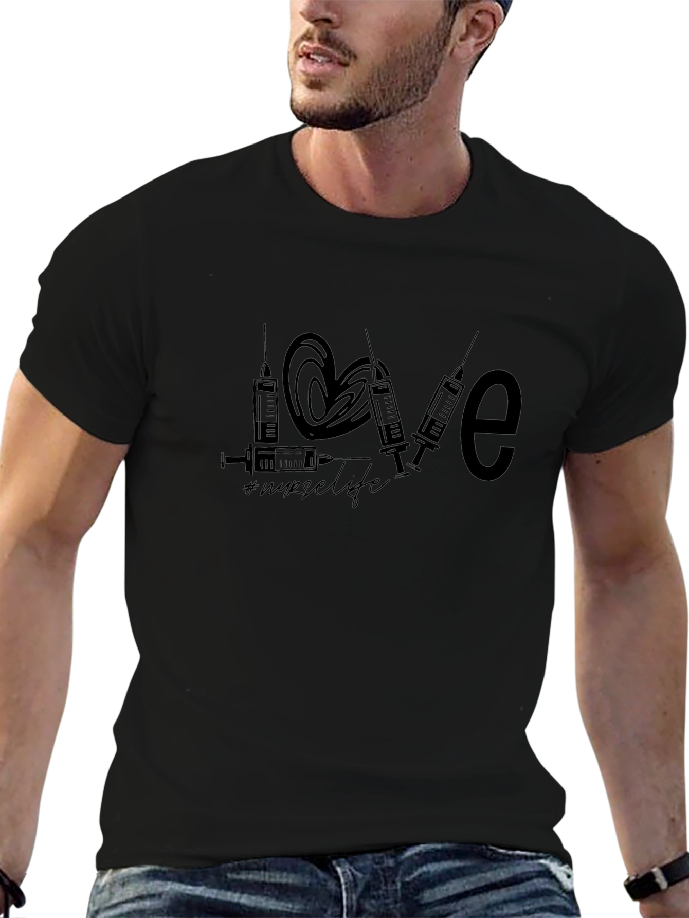Nurse Life Love Syringe Black T-Shirt