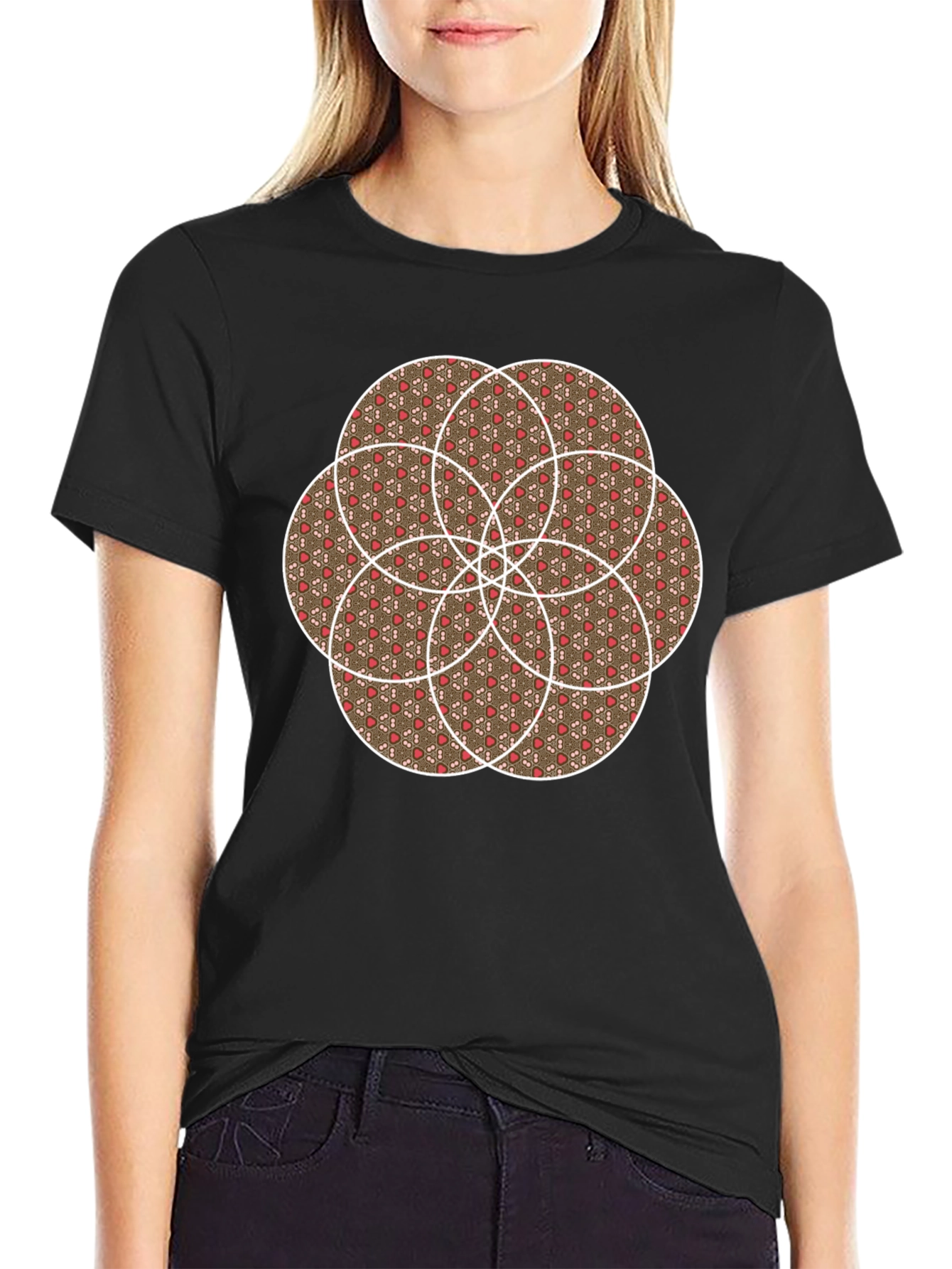Geometric Circle Design Black T-Shirt