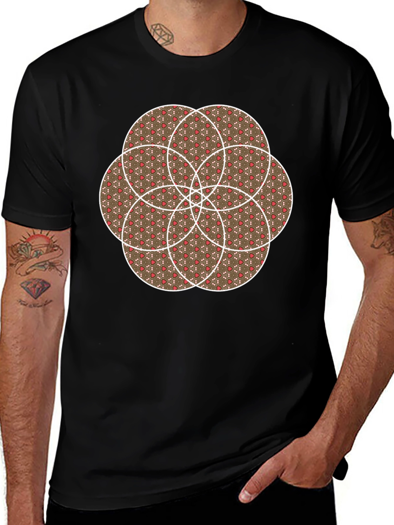 Geometric Circle Design Black T-Shirt