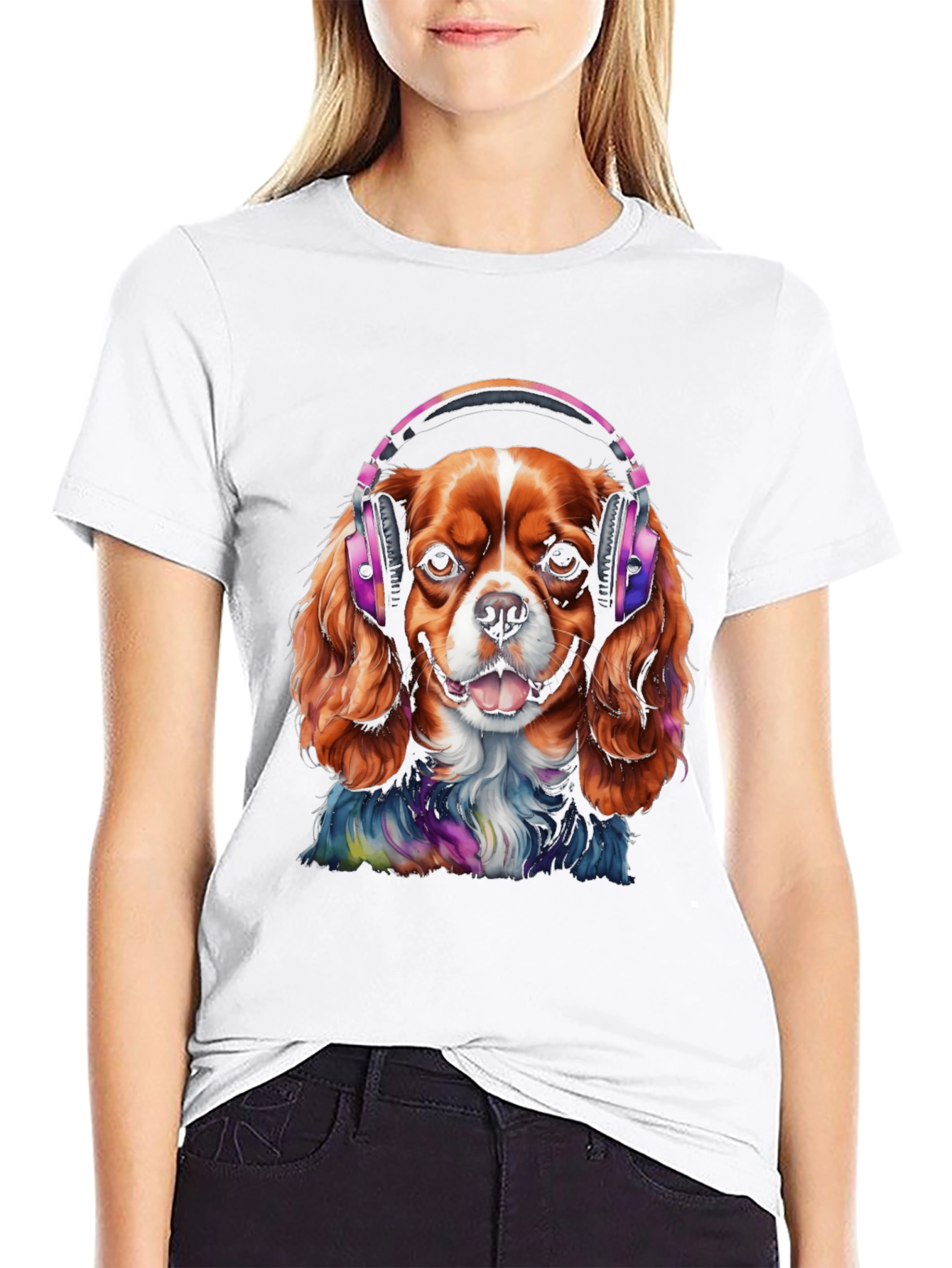 Dog with Headphones Graphic T-Shirt