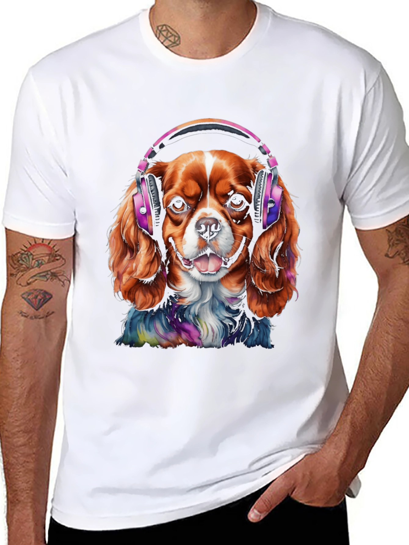 Dog with Headphones Graphic T-Shirt