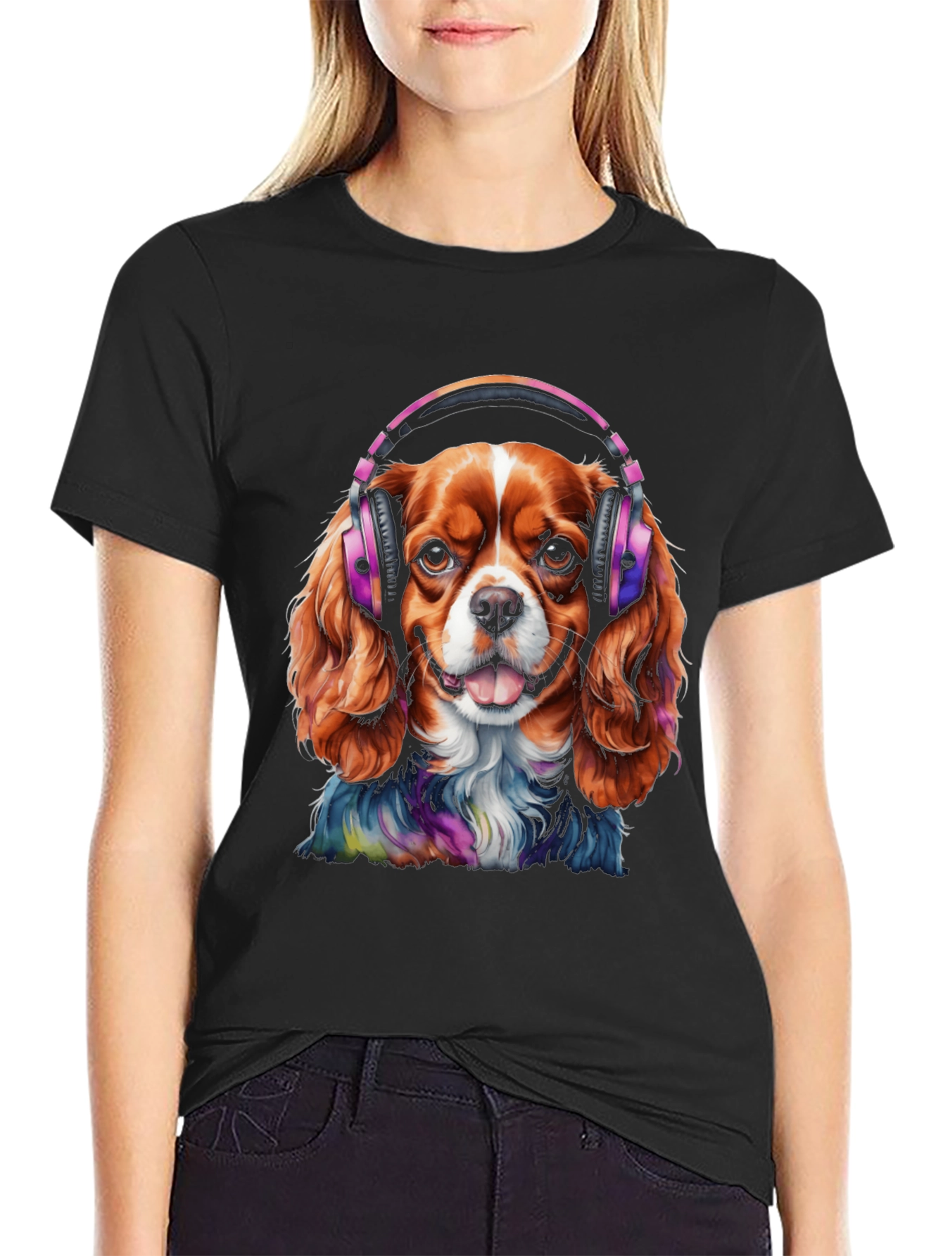 Dog with Headphones Graphic T-Shirt