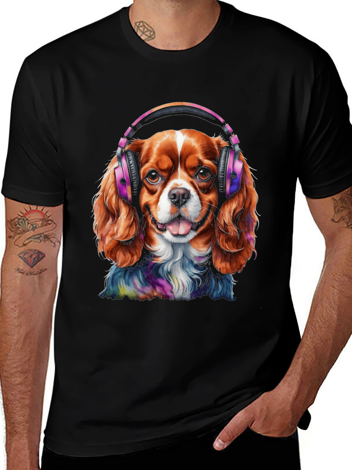 Dog with Headphones Graphic T-Shirt