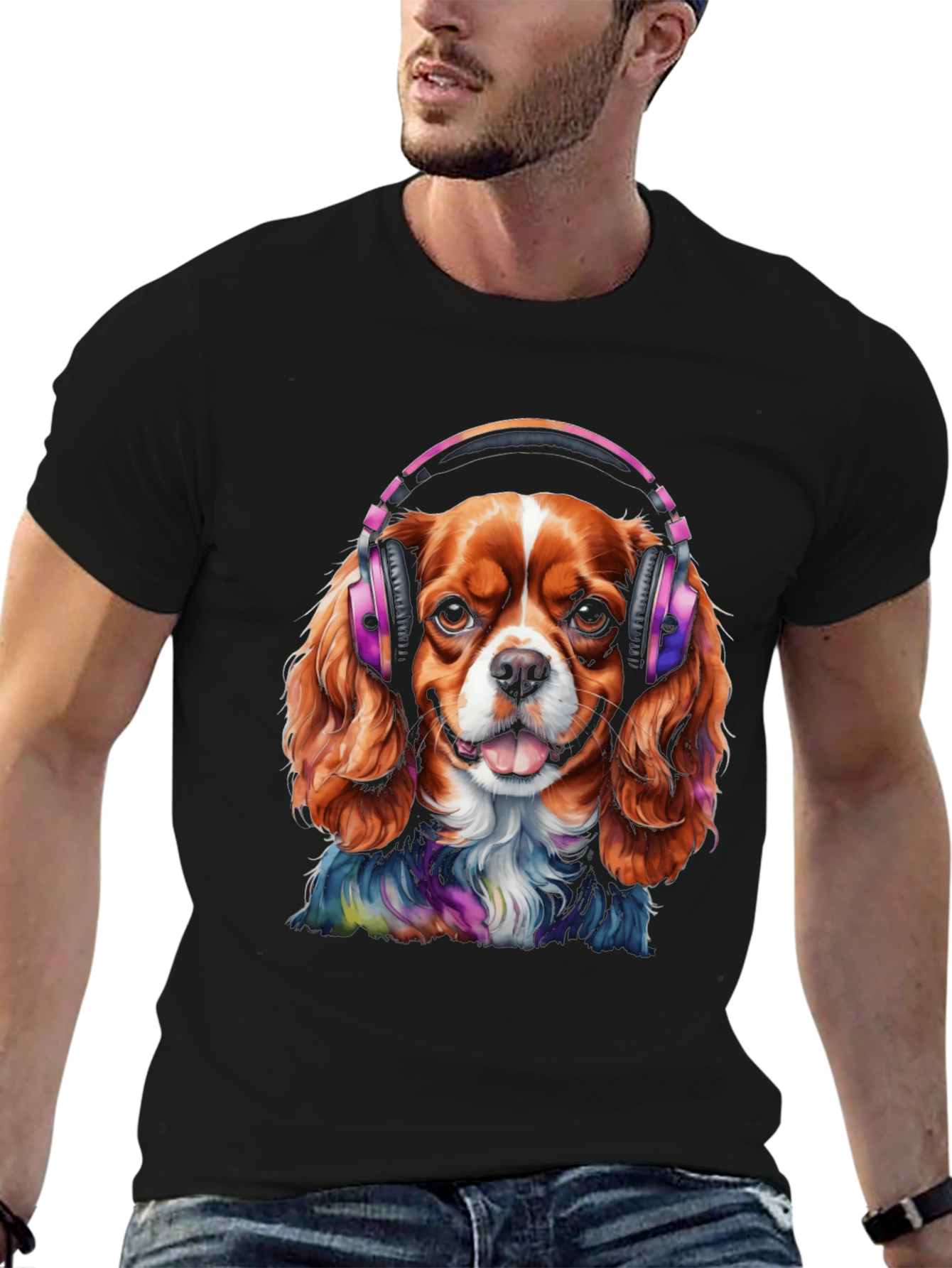 Dog with Headphones Graphic T-Shirt