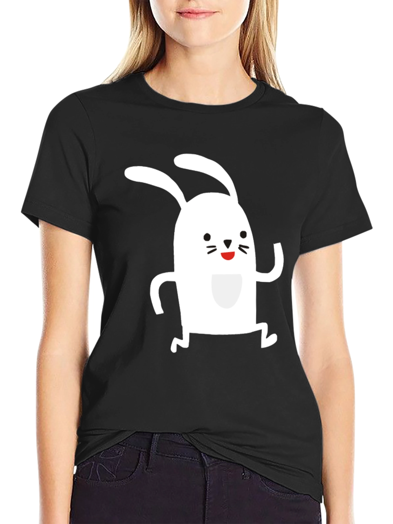 Cute Rabbit Graphic T-Shirt - Black Cotton Tee