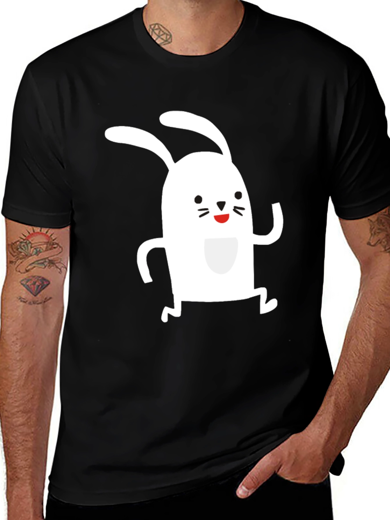 Cute Rabbit Graphic T-Shirt - Black Cotton Tee
