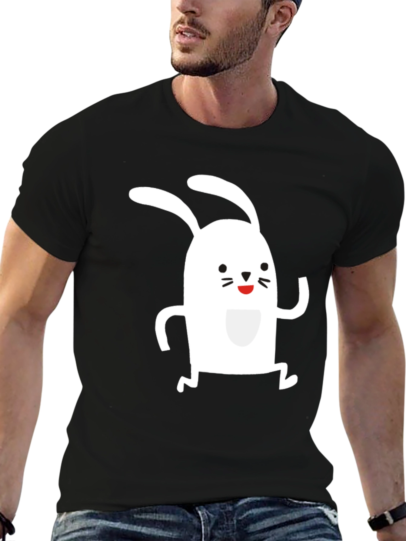 Cute Rabbit Graphic T-Shirt - Black Cotton Tee