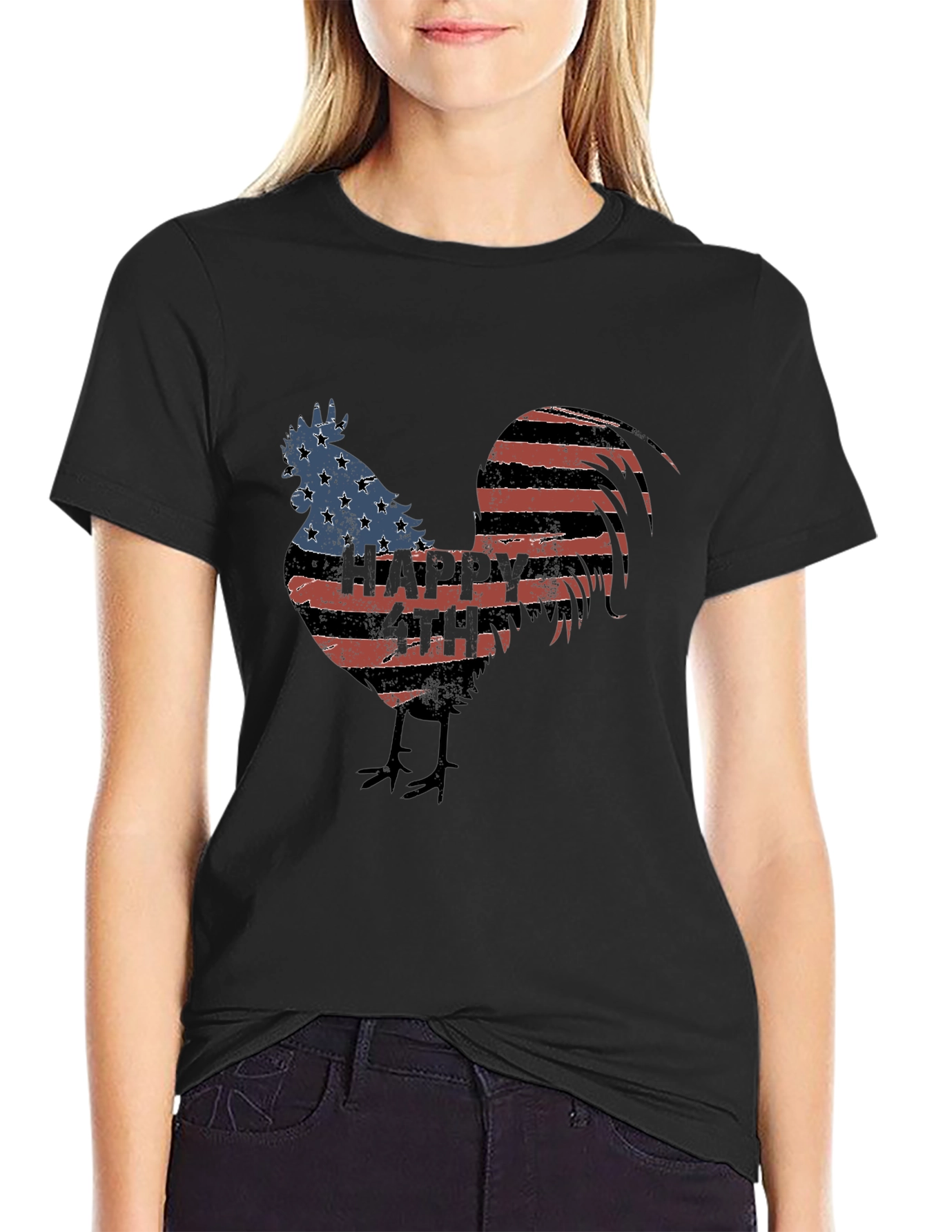 USA Flag Rooster Graphic T-Shirt