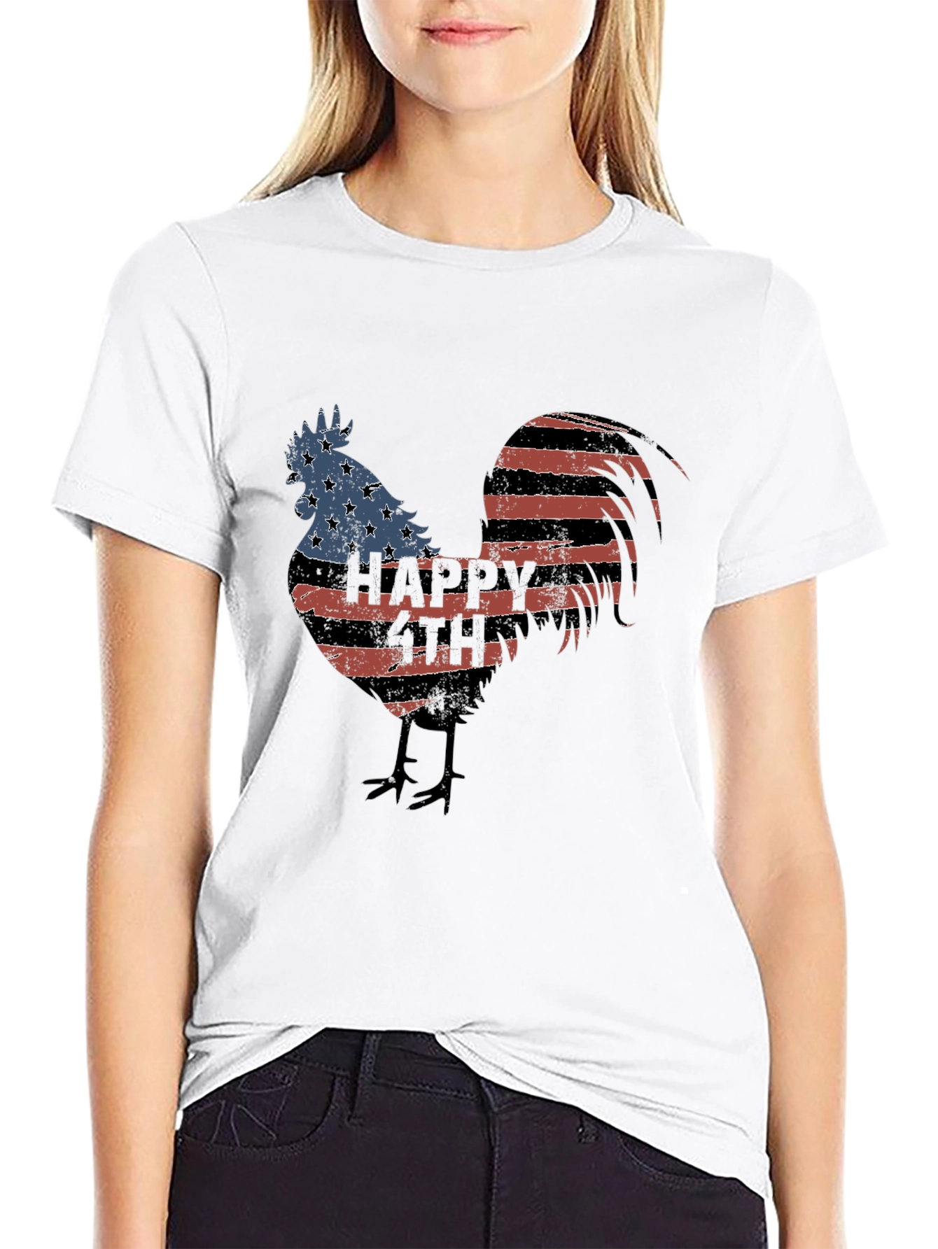 USA Flag Rooster Graphic T-Shirt