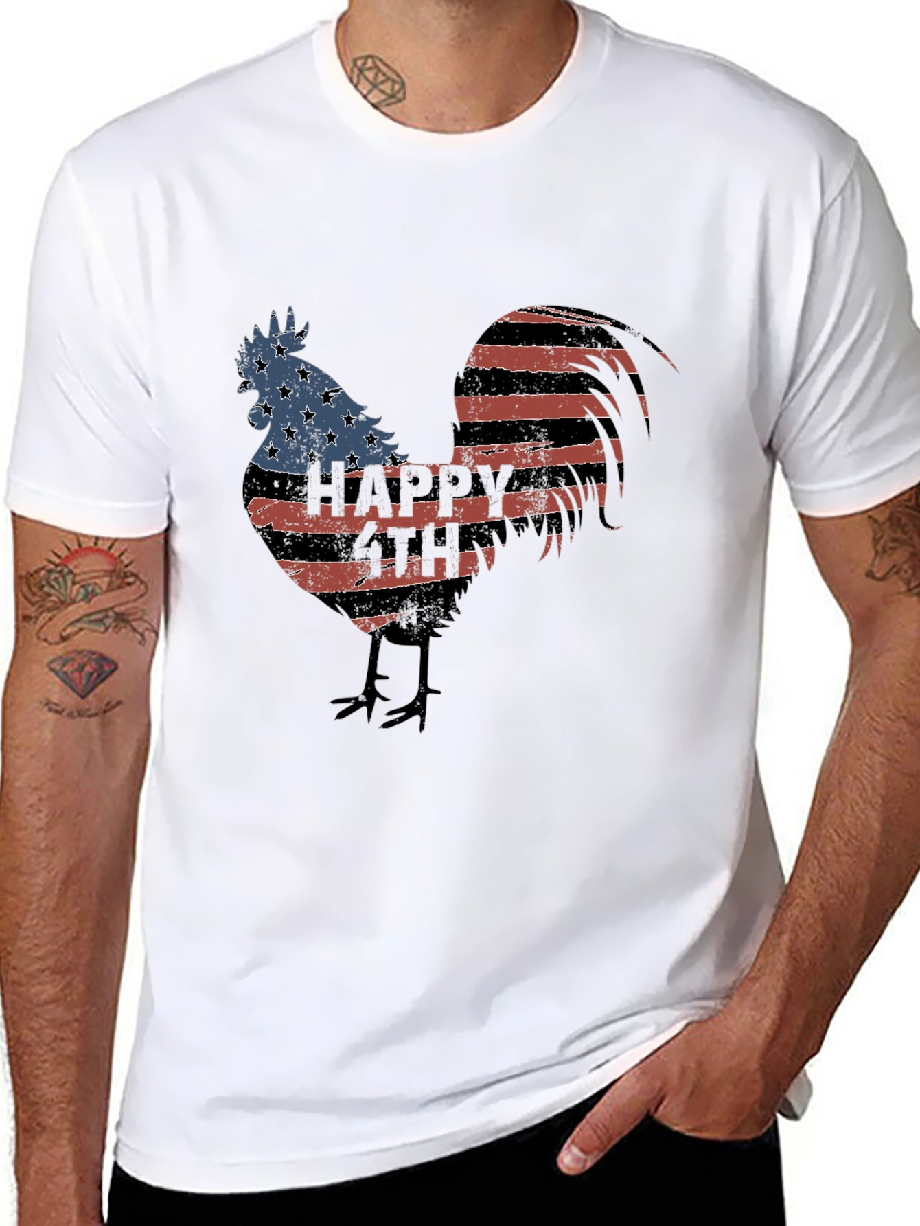 USA Flag Rooster Graphic T-Shirt