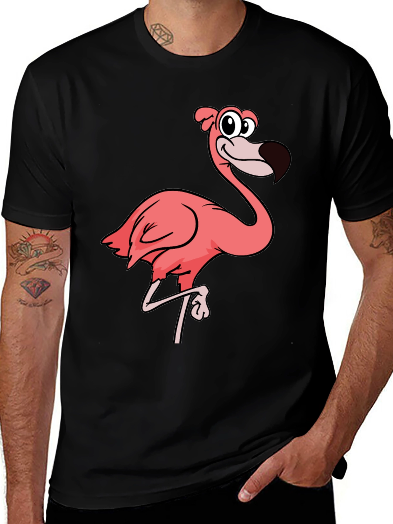 Funky Flamingo Graphic Black T-Shirt