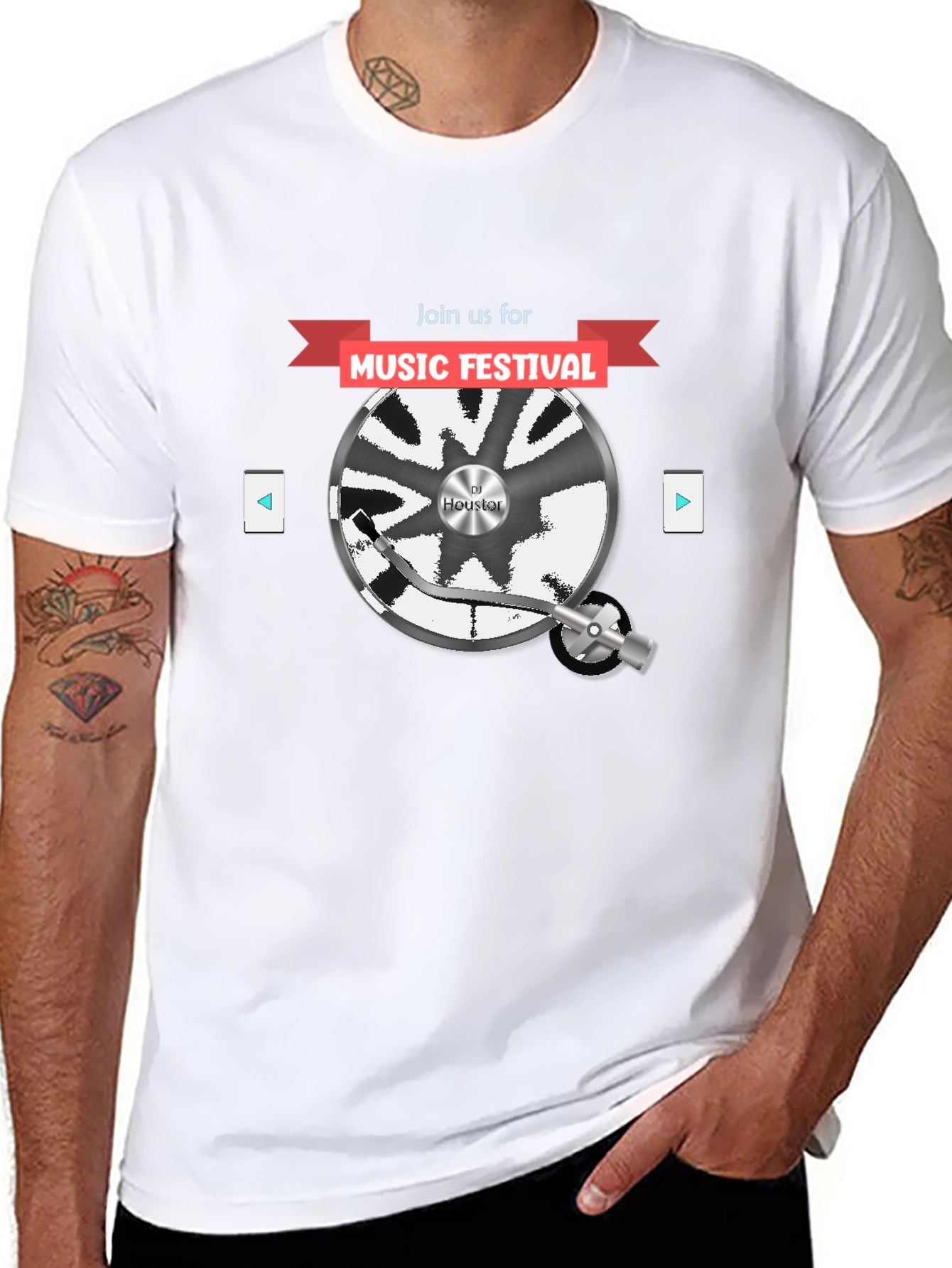 Music Festival Graphic Tee - DJ Turntable Design