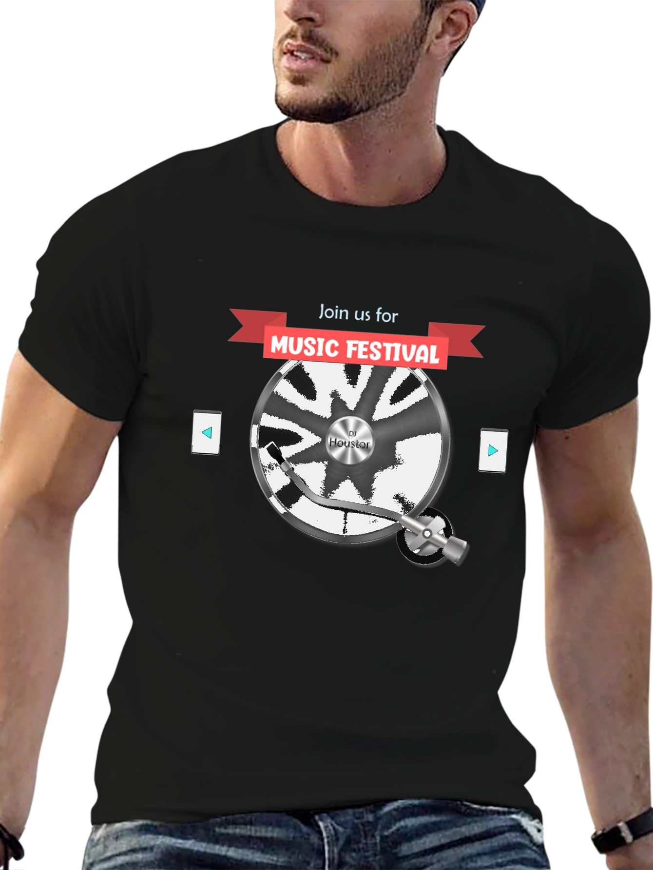 Music Festival Graphic Tee - DJ Turntable Design