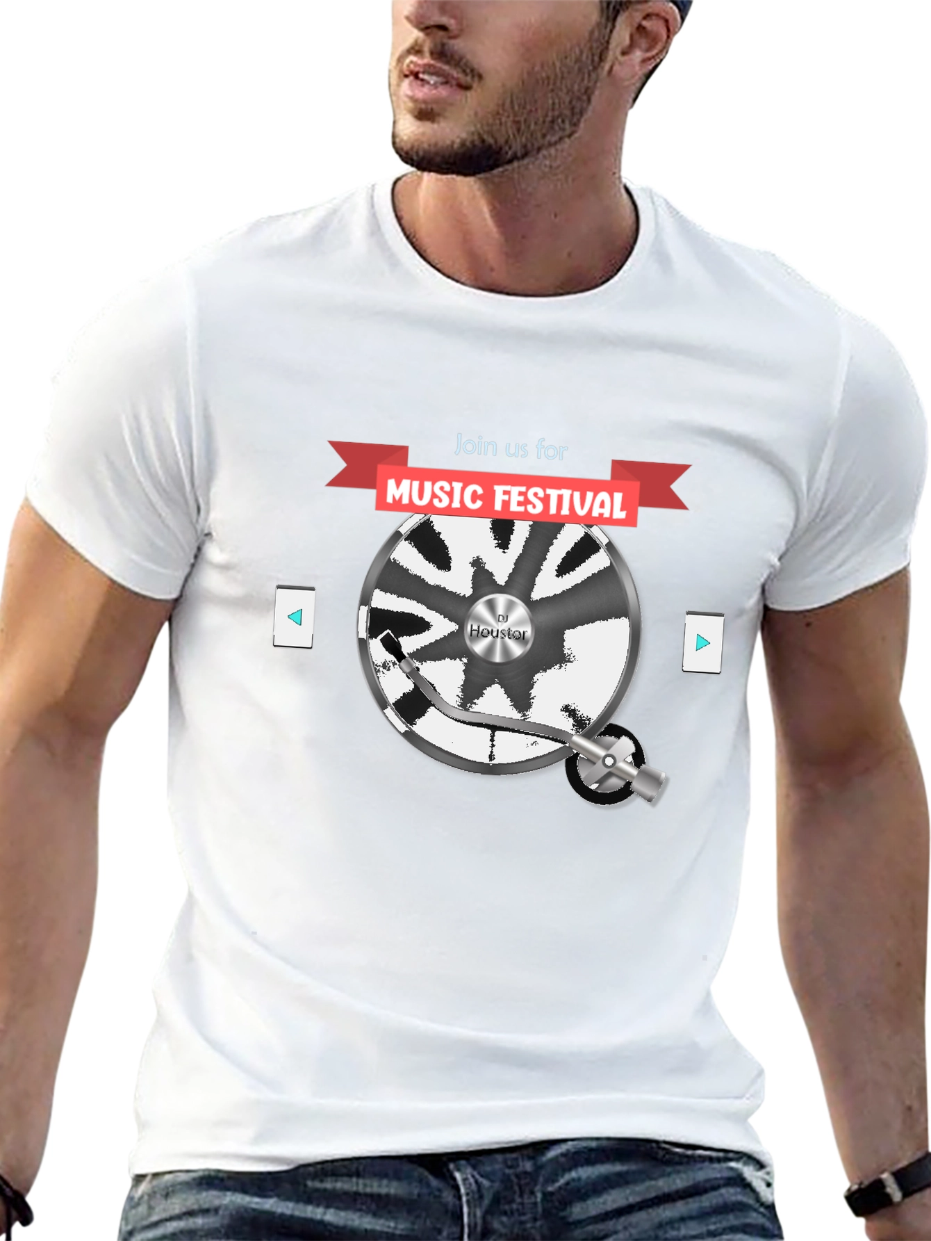Music Festival Graphic Tee - DJ Turntable Design