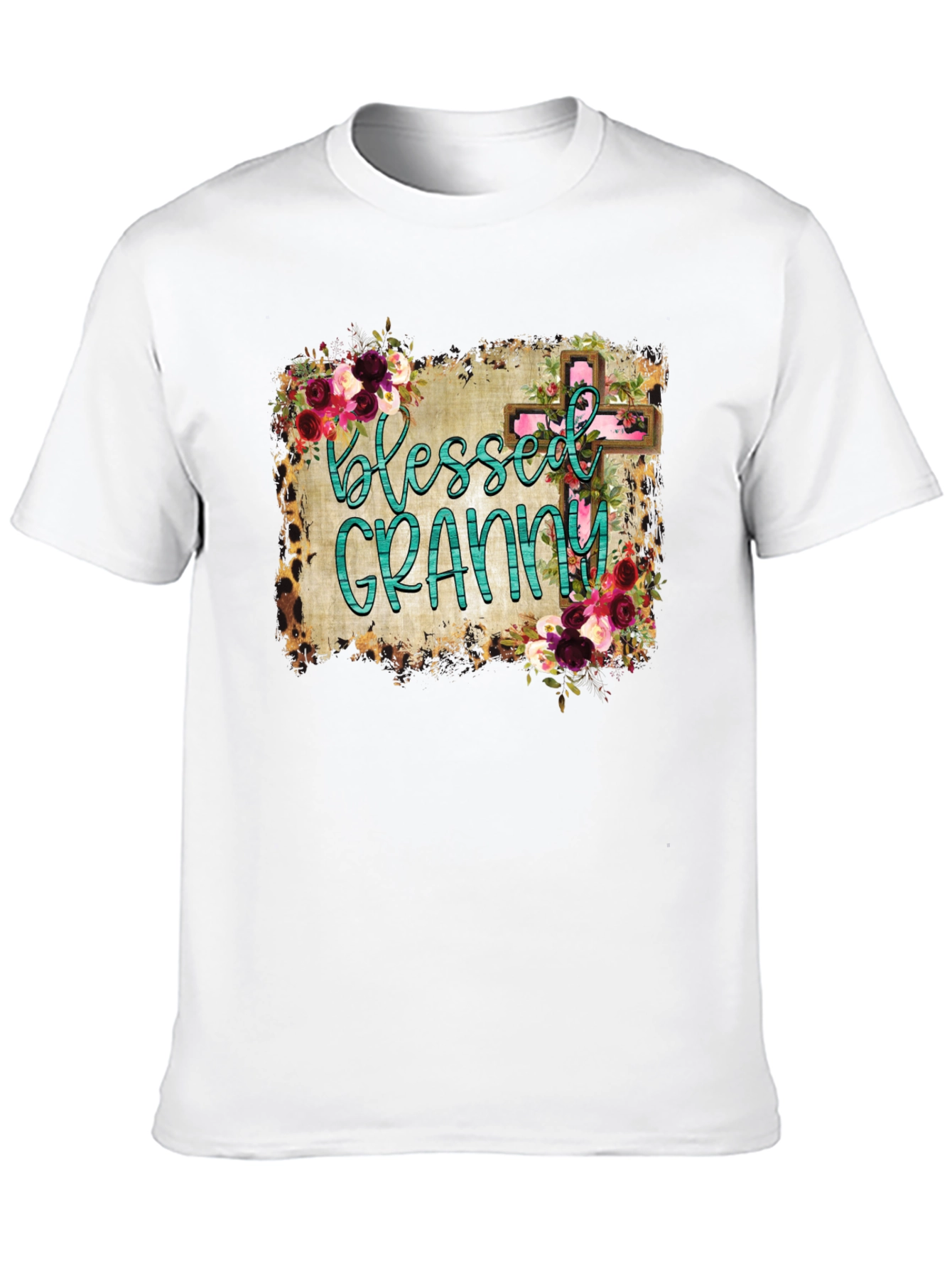 Blessed Granny Graphic Tee - Floral Cross Design